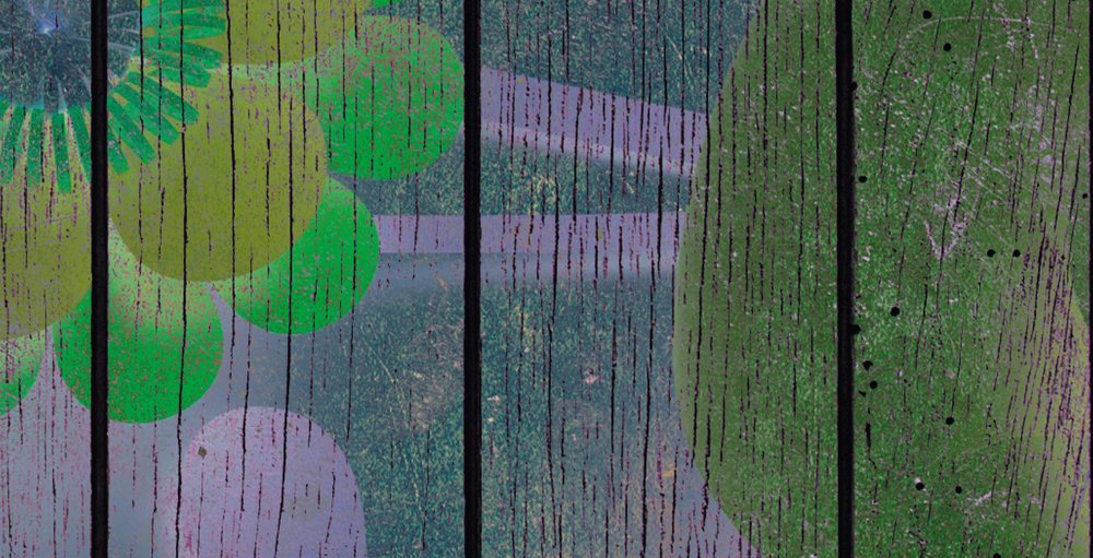             Spray Bouquet 2 - Fototapete in Holzpaneele Struktur mit Blumen auf Bretterwand – Blau, Grün | Mattes Glattvlies
        