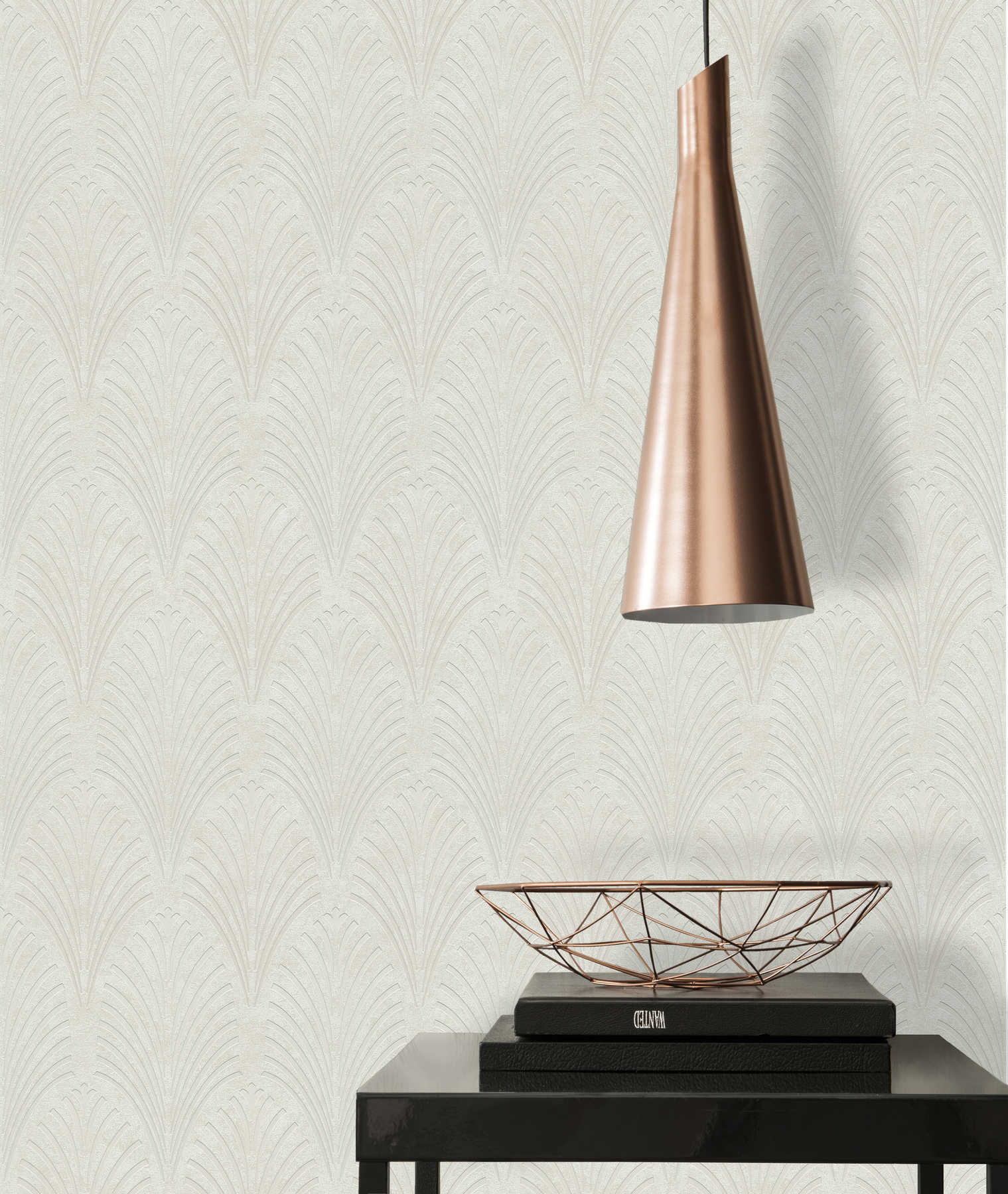             Retro-Tapete Art Deco Stil mit geometrischem Muster – Creme, Grau, Beige
        
