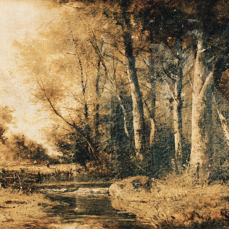 Fototapete Landschaft-Gemälde, Wald-Panorama – Braun, Gelb, Beige
