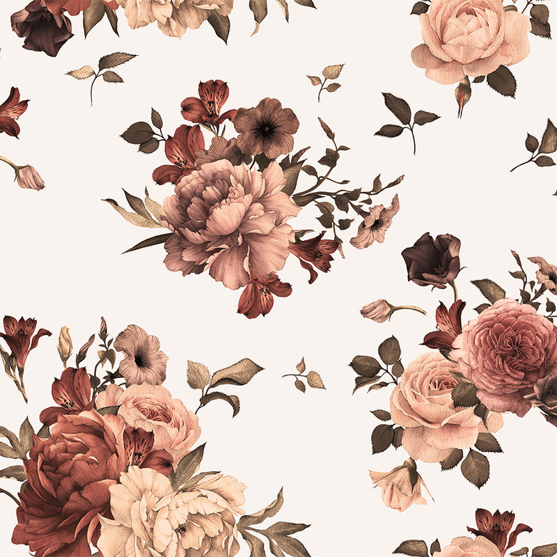 Blumen Fototapete romantisches Design – Rosa, Weiß, Braun
