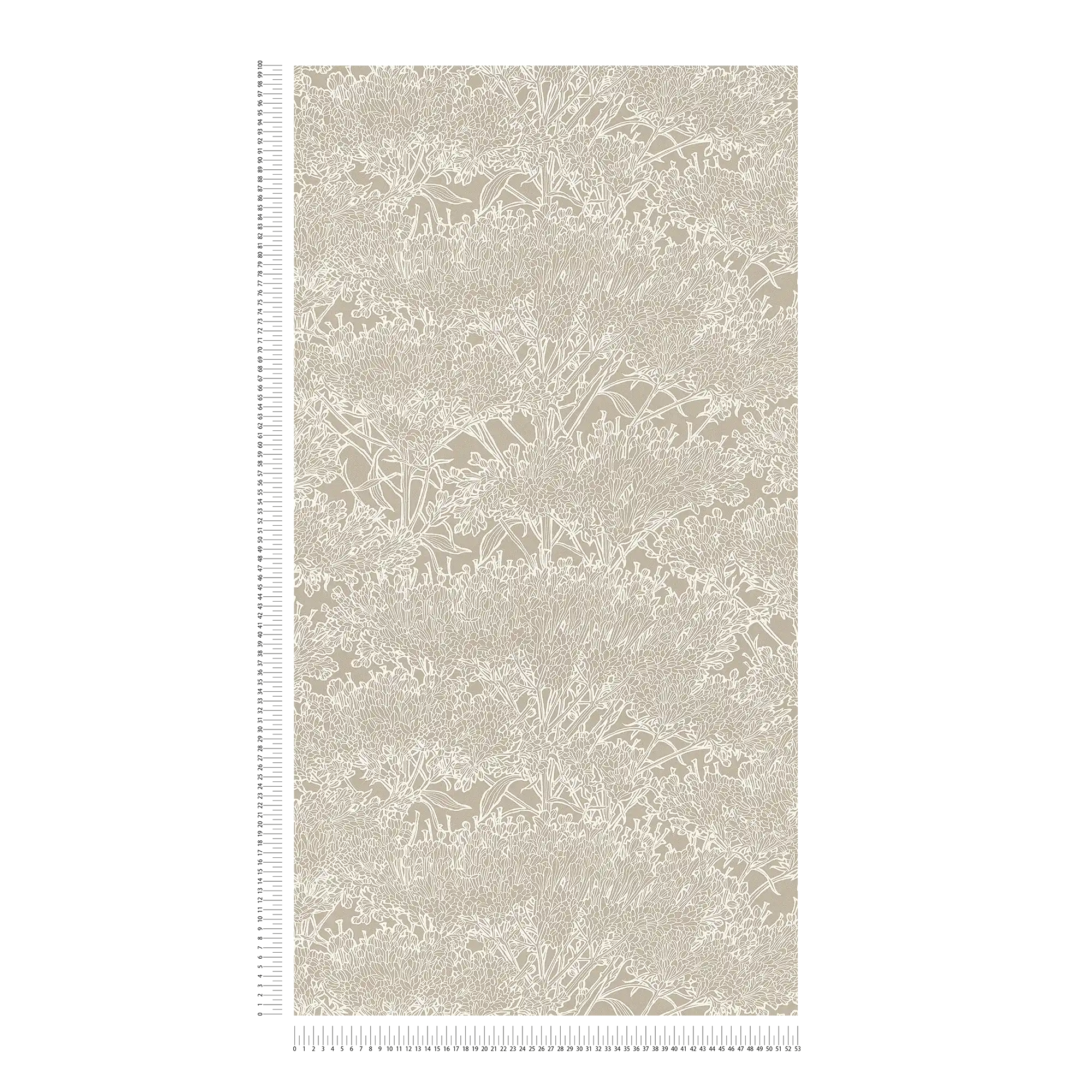            Mediterrane Tapete Sandfarben mit floralem Muster – Grau, Silber, Beige
        