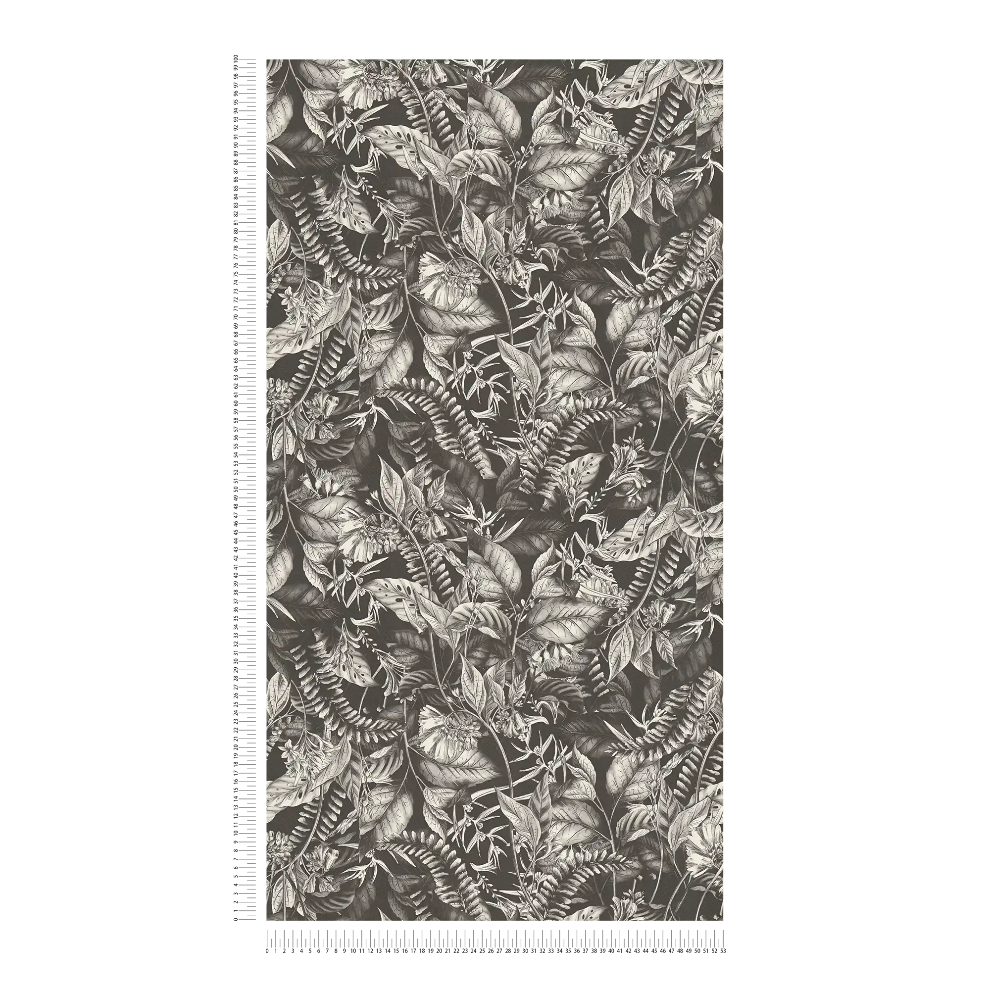             Tapete floral mit Blättern & Blüten strukturiert matt – Schwarz, Weiß
        