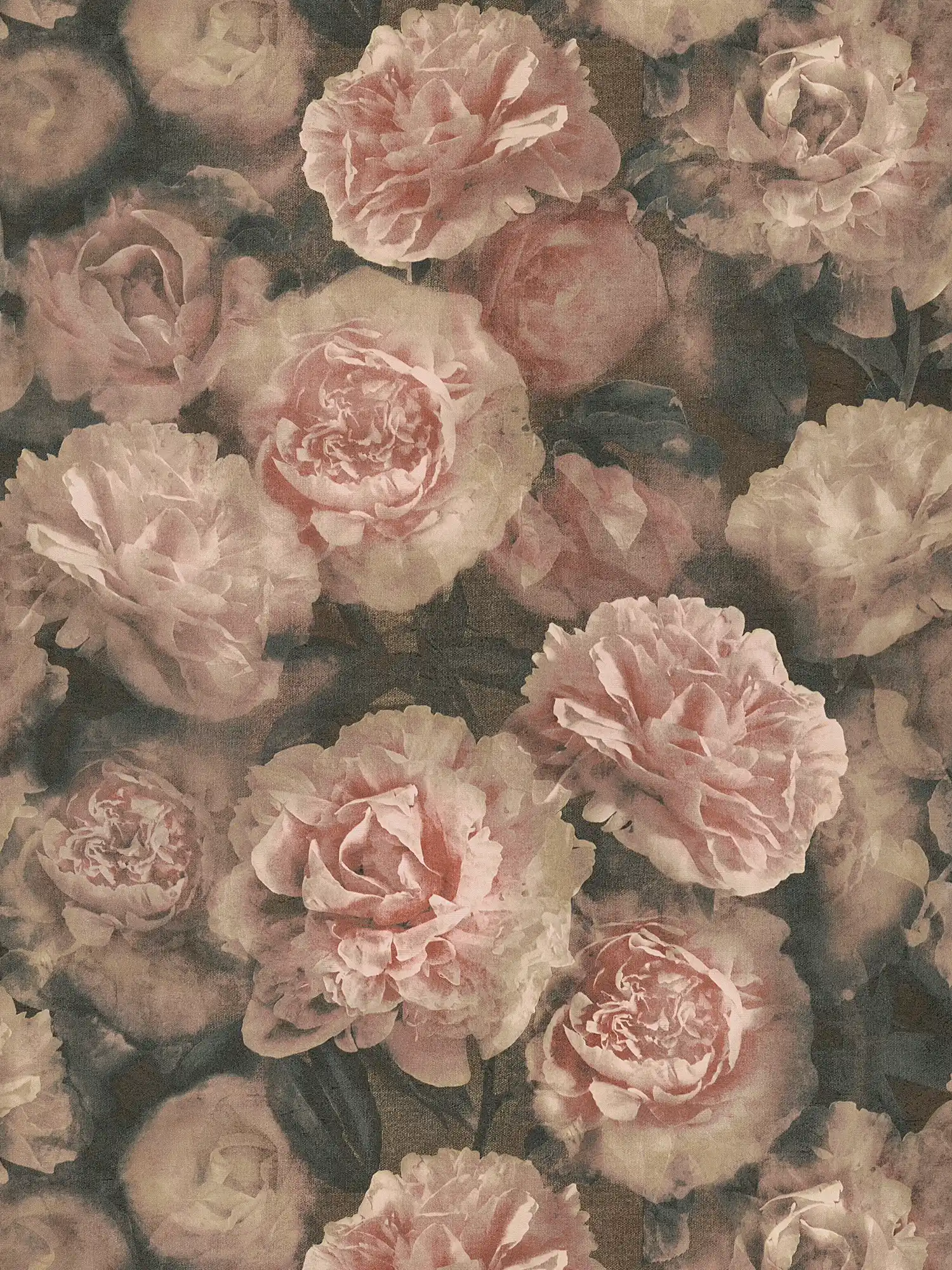         Blumentapete Rosen im Vintage Look – Rosa, Rot, Schwarz
    