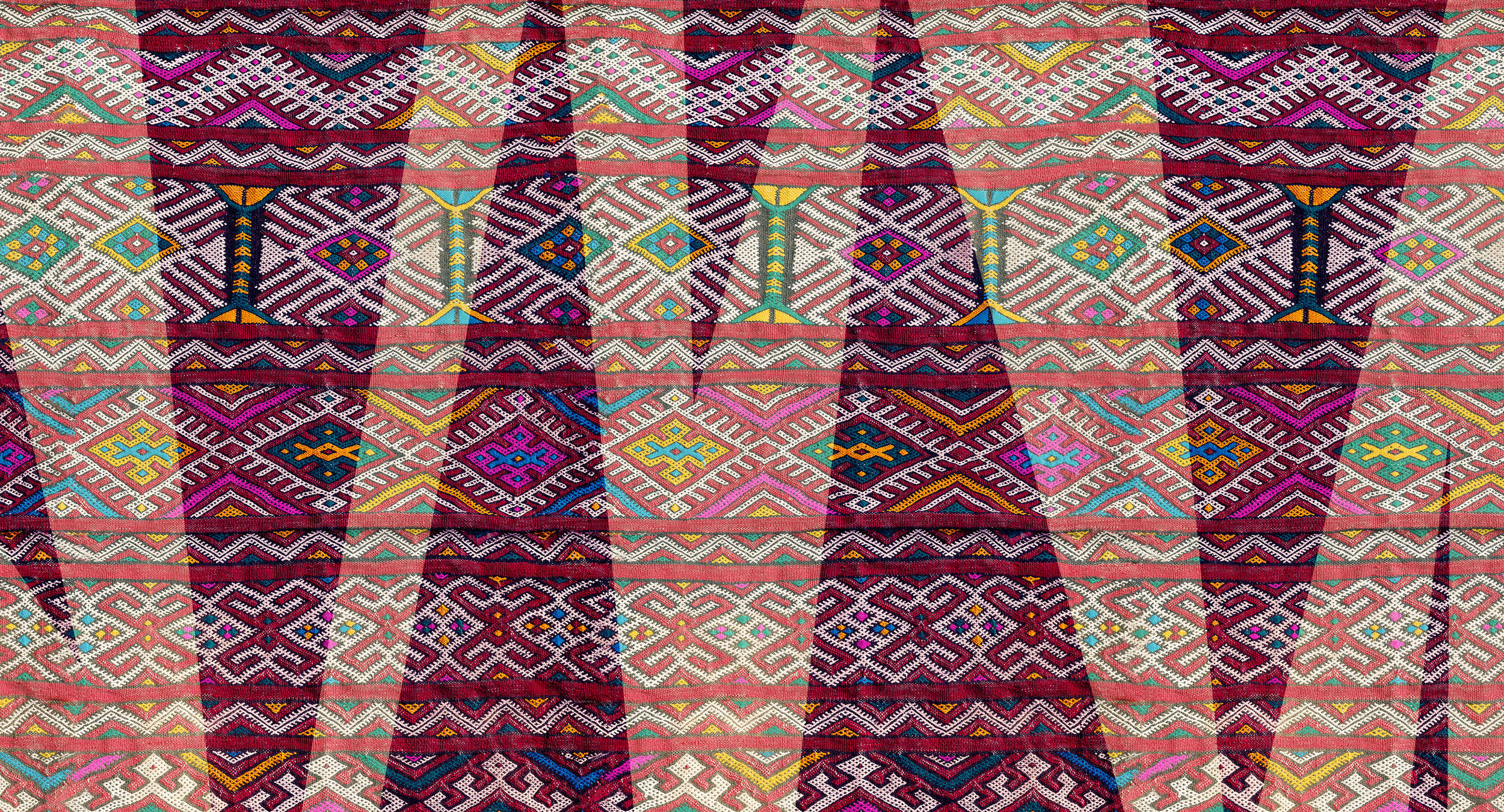             Fototapete Ethno-Stil mit indigenem Webmuster – Violett, Grün, Orange
        