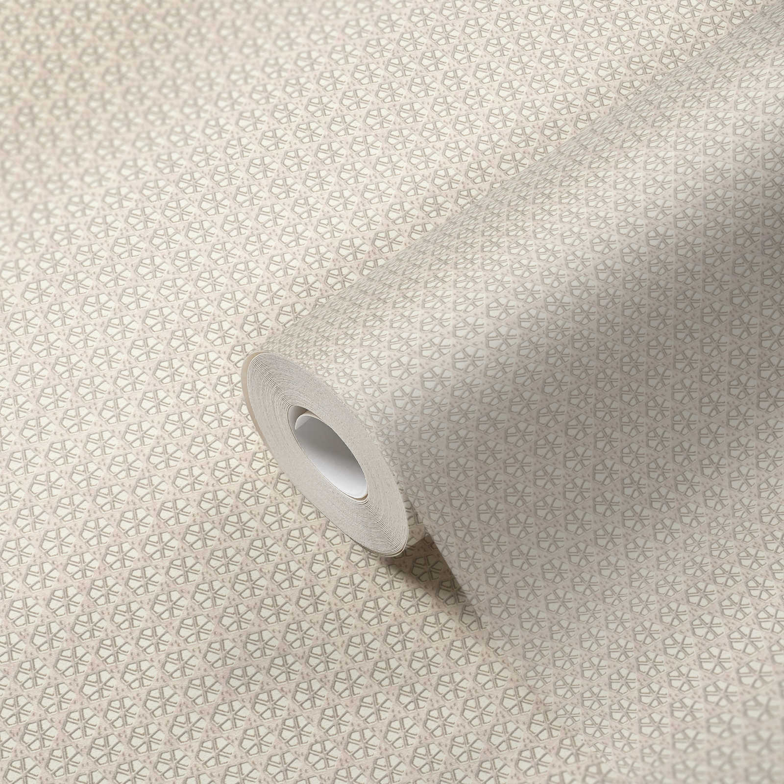             Tapete Rattan Muster im Japandi Stil – Grau, Weiß
        