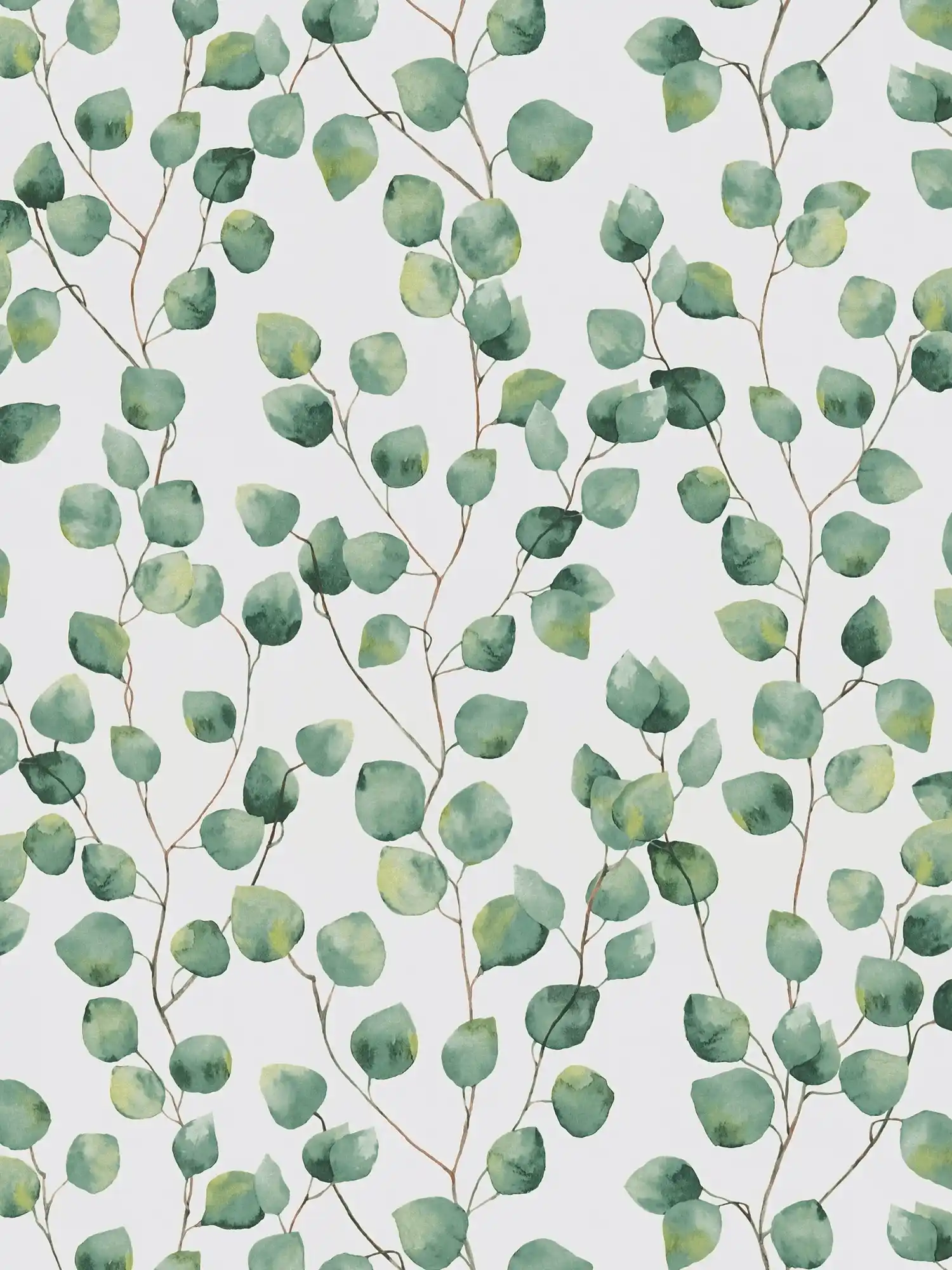 Selbstklebende Tapete | Blätterranken in Aquarellstil – Weiß, Grün
