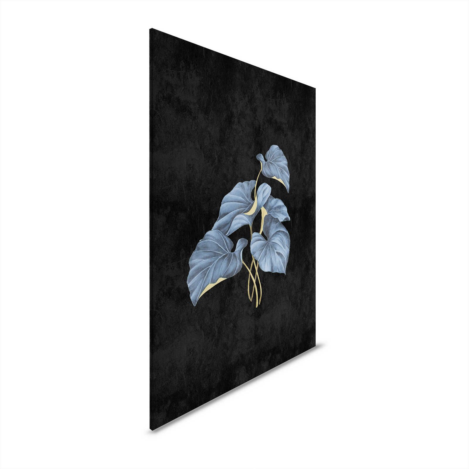         Fiji 1 - Schwarzes Leinwandbild Blaue Blätter mit Gold Akzent – 0,60 m x 0,90 m
    