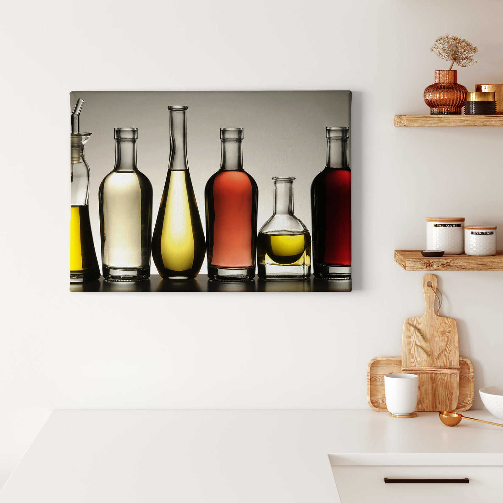             Küche Leinwandbild Flaschen mit Ölen – 0,70 m x 0,50 m
        
