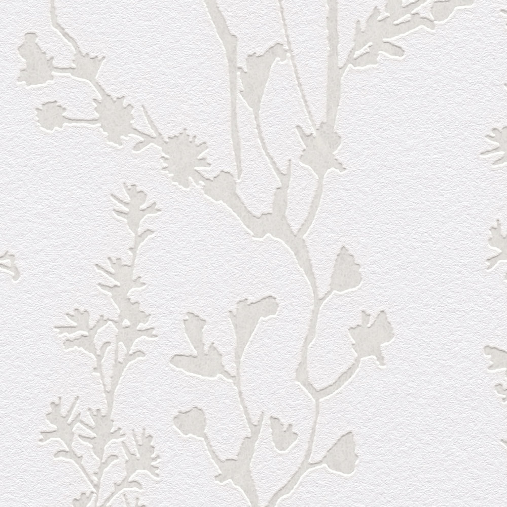             Vliestapete mit floraler Bemusterung – Hellgrau, Weiß
        