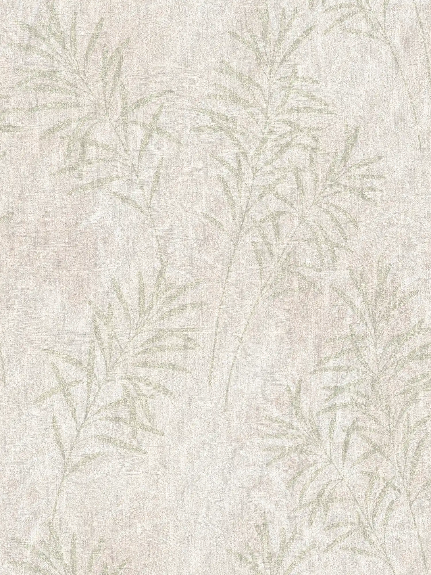 Scandinavian Style Vliestapete mit floralen Gräsern – Creme, Grün, Metallic
