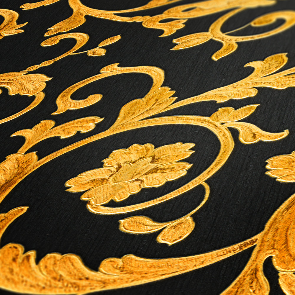             VERSACE Tapete mit Goldenen Ornamenten – Metallic, Schwarz
        
