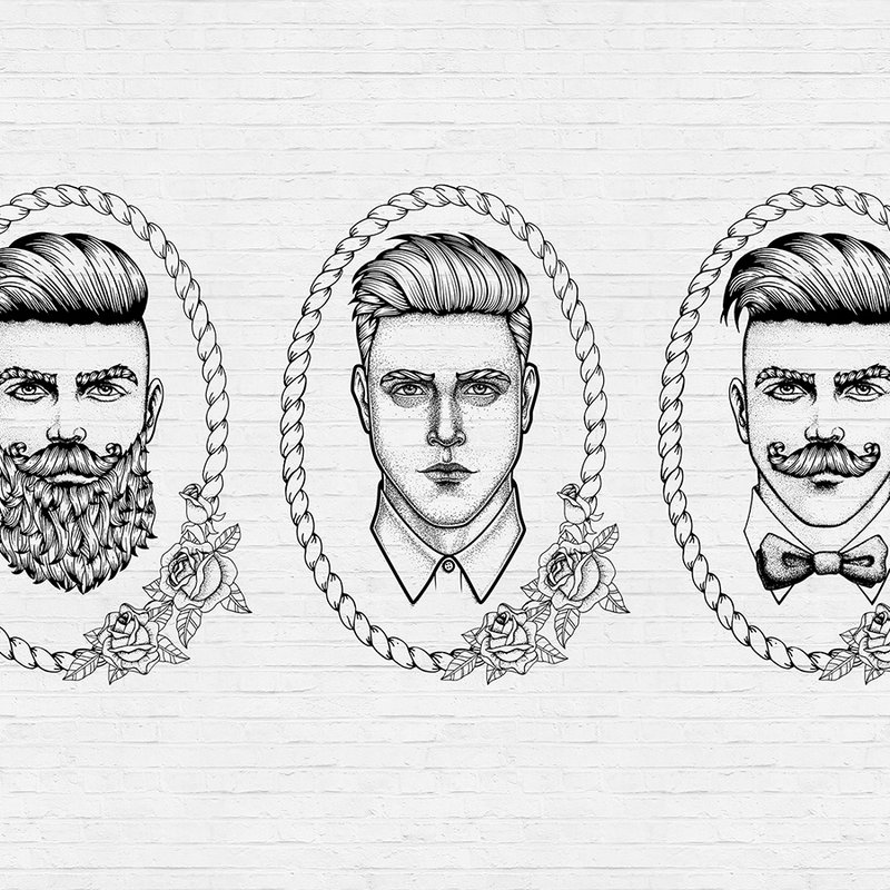         Schwarz-Weiß Fototapete mit Männer Portraits im Comic Stil
    