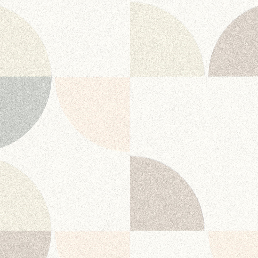             Geometrische Mustertapete im Scandinavian Style – Grau, Rosa, Beige
        