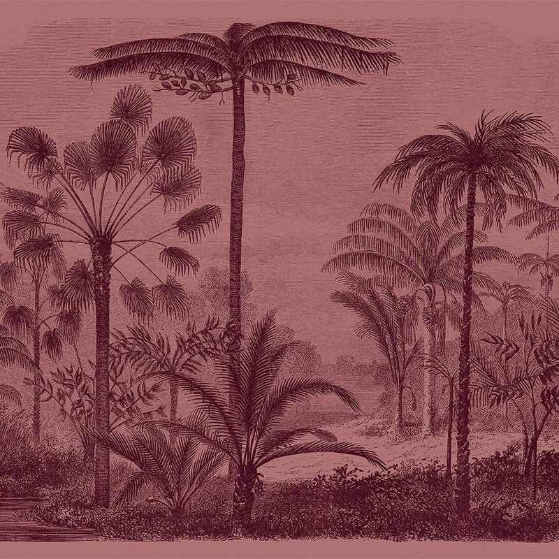 Jurassic 2 - Fototapete in Pappe Struktur Dschungelmotiv Kupferstich Rot – Rosa, Rot | Perlmutt Glattvlies
