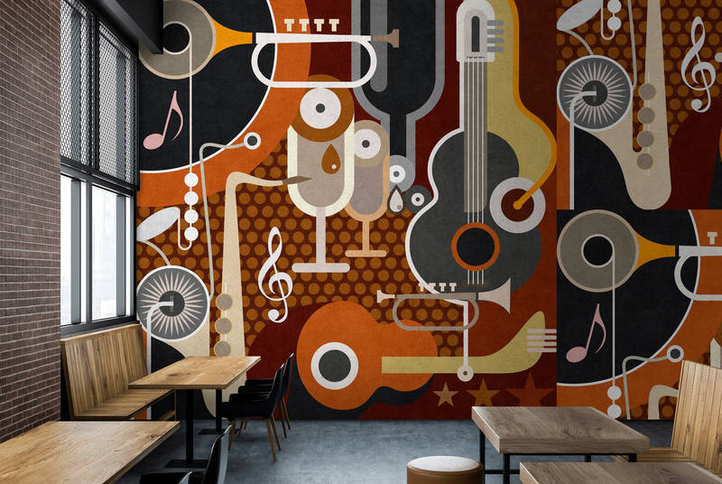             Wall of sound 1 - Fototapete in Beton Struktur, abstrakte Musikinstrumente – Beige, Braun | Perlmutt Glattvlies
        