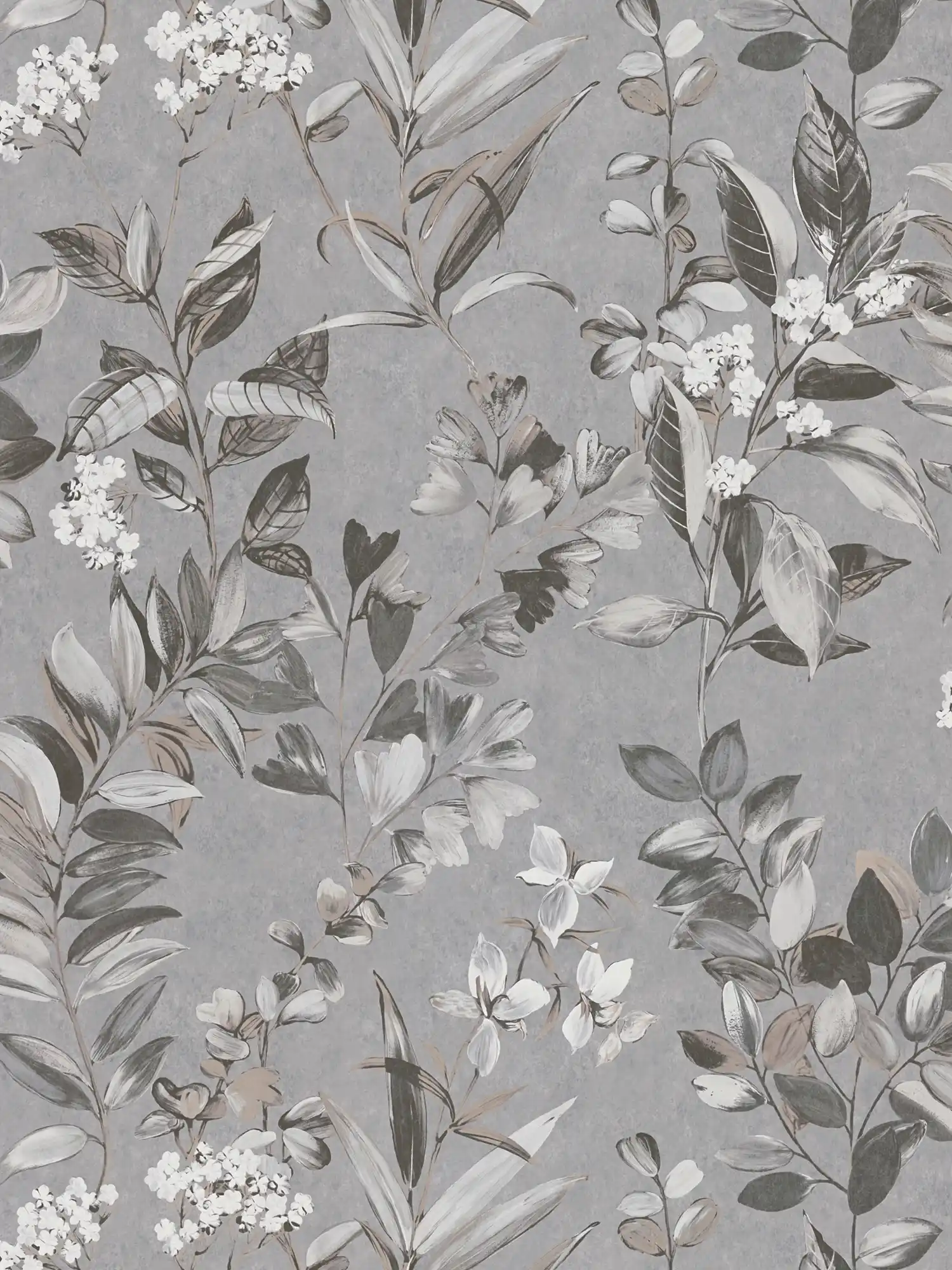         Vliestapete mit floralem Muster – Grau, Weiß, Schwarz
    