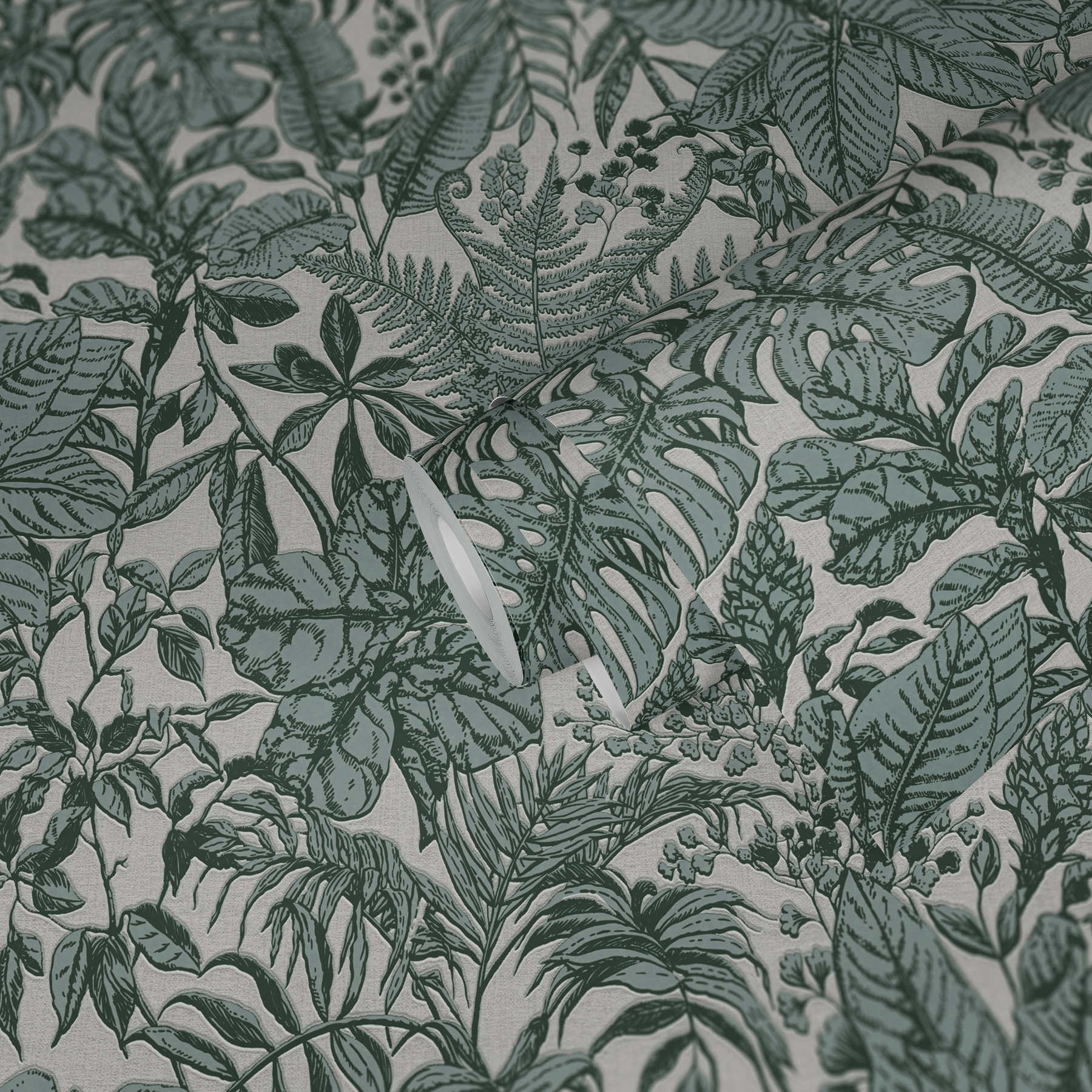             Tapete Dschungel Blätter, Monstera & Farne – Grün, Weiß, Grau
        