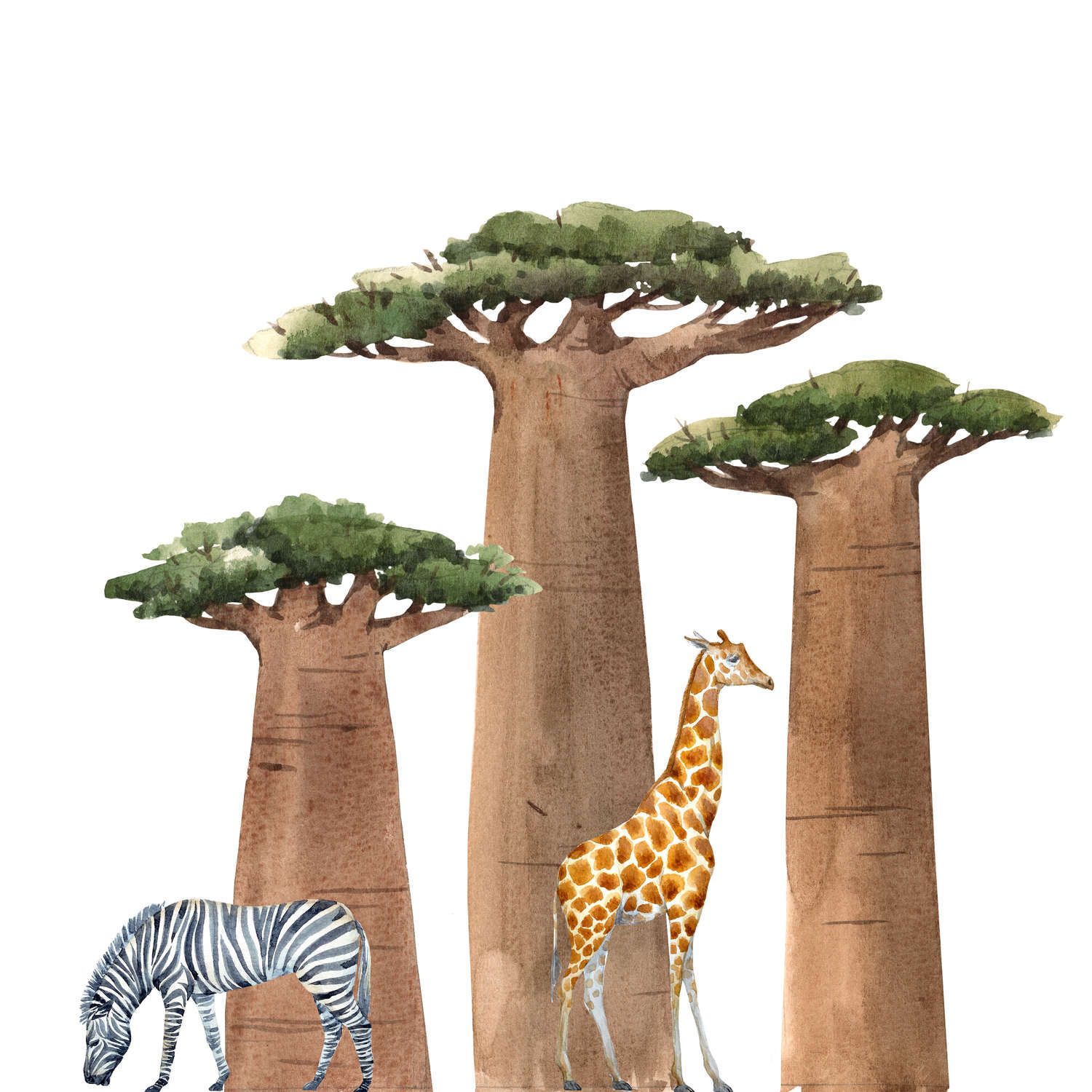             Fototapete Savanne mit Giraffe und Zebra – Strukturiertes Vlies
        