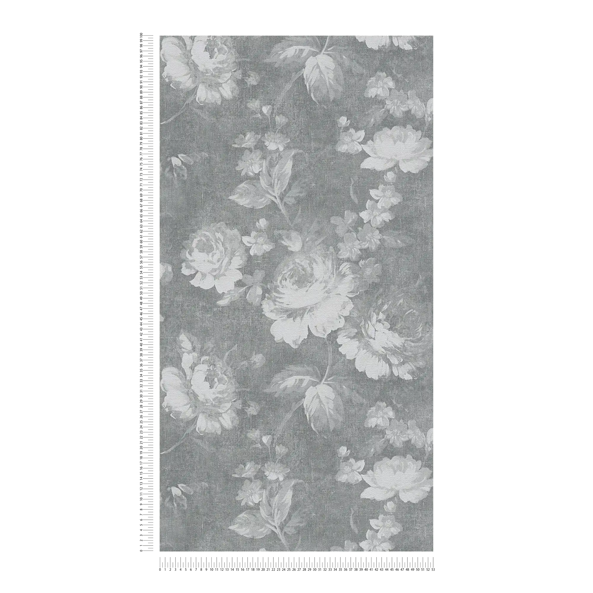             Blumentapete mit Vintage Rosenmuster – Grau
        