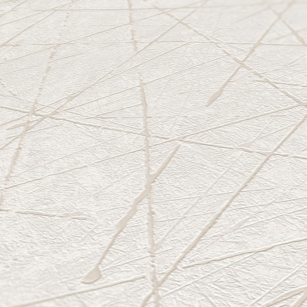             Vliestapete mit grafischen Linienmuster – Weiß, Creme, Silber
        