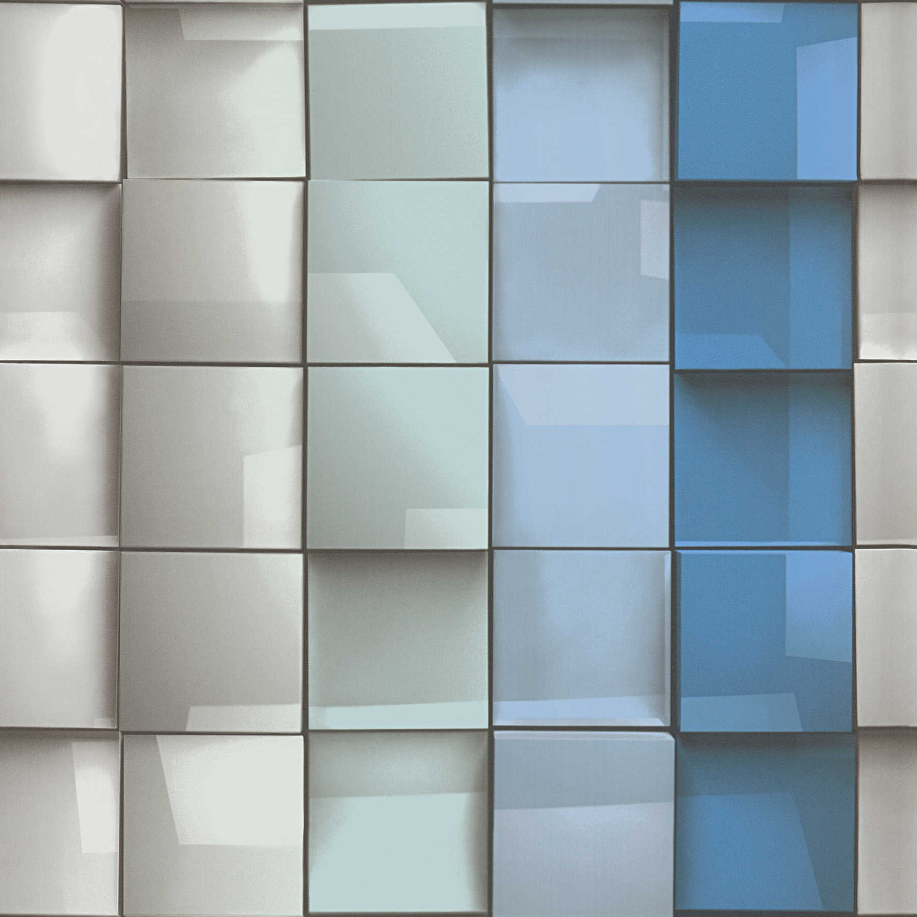         3D Tapete mit Quader Motiv – Blau, Grau, Grün
    