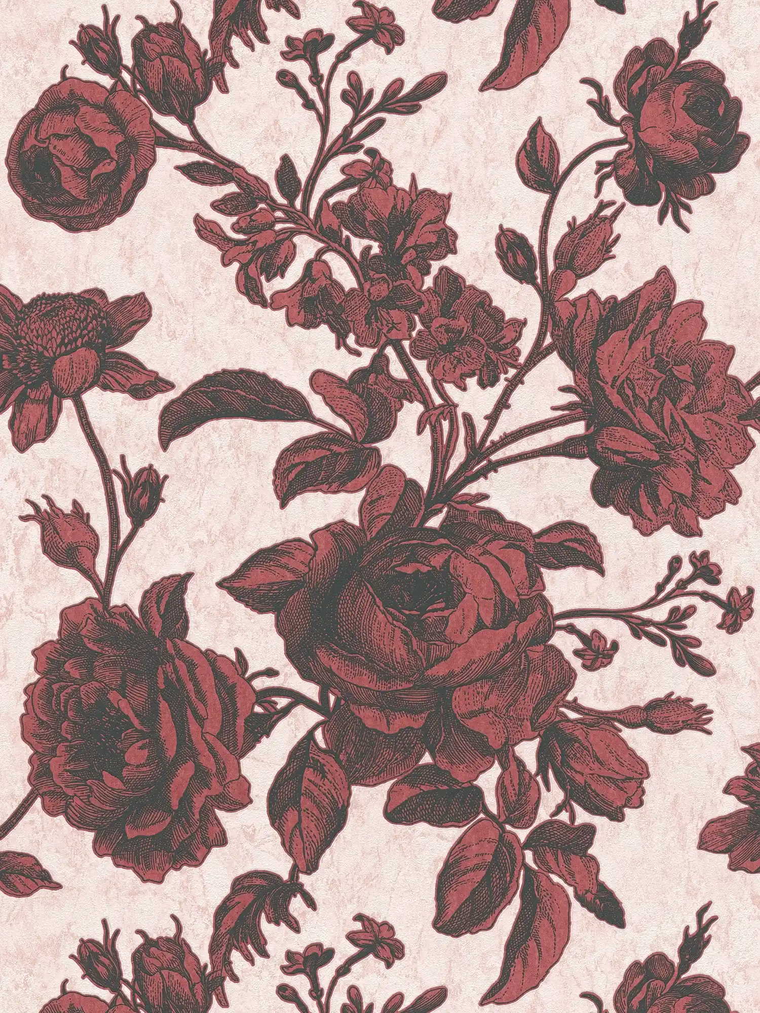 Rosen Tapete Rot-Schwarz im Vintage Zeichen Stil – Rosa, Rot
