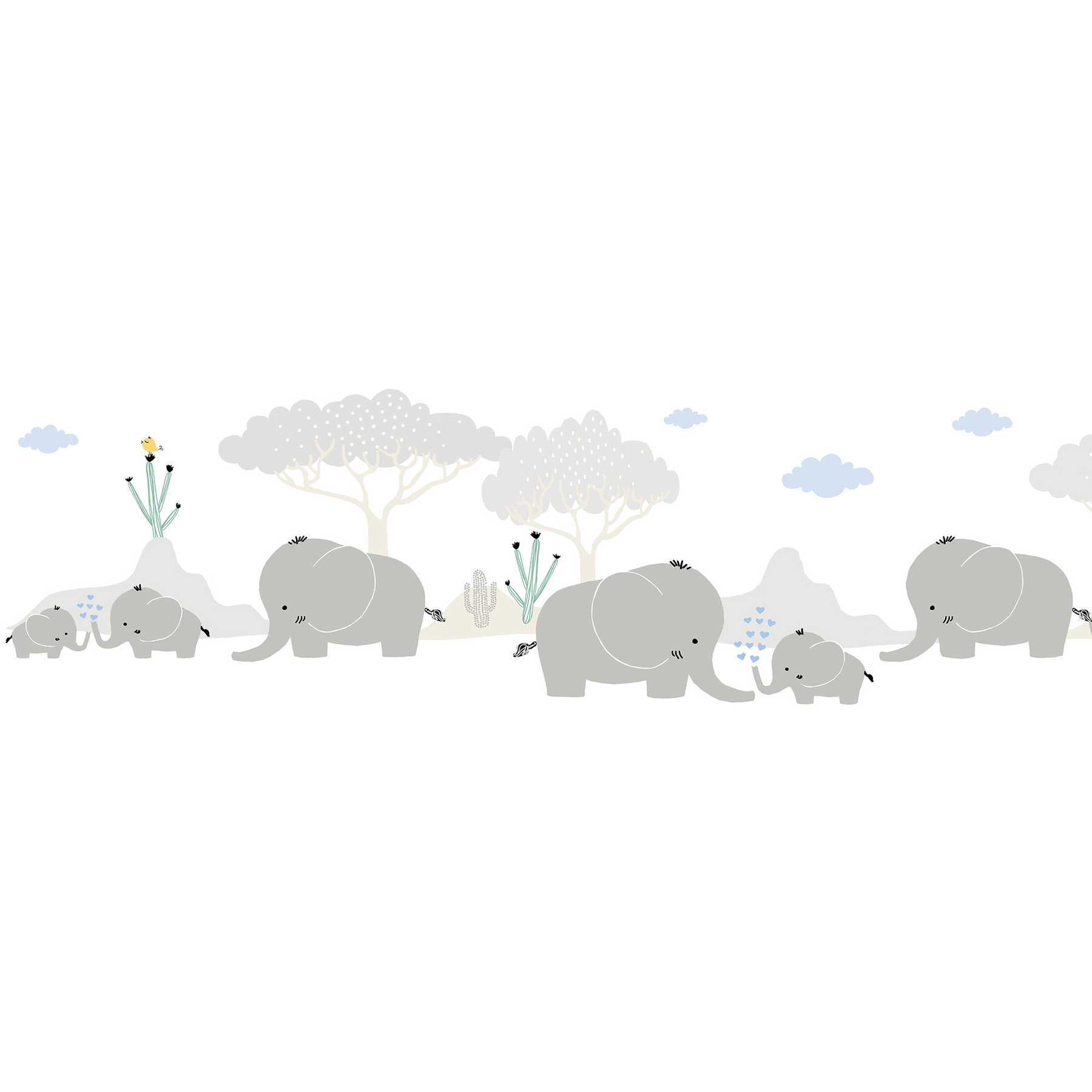 Babyzimmer Bordüre "Süße Elefantenfamilie" – Grau, Blau, Grün
