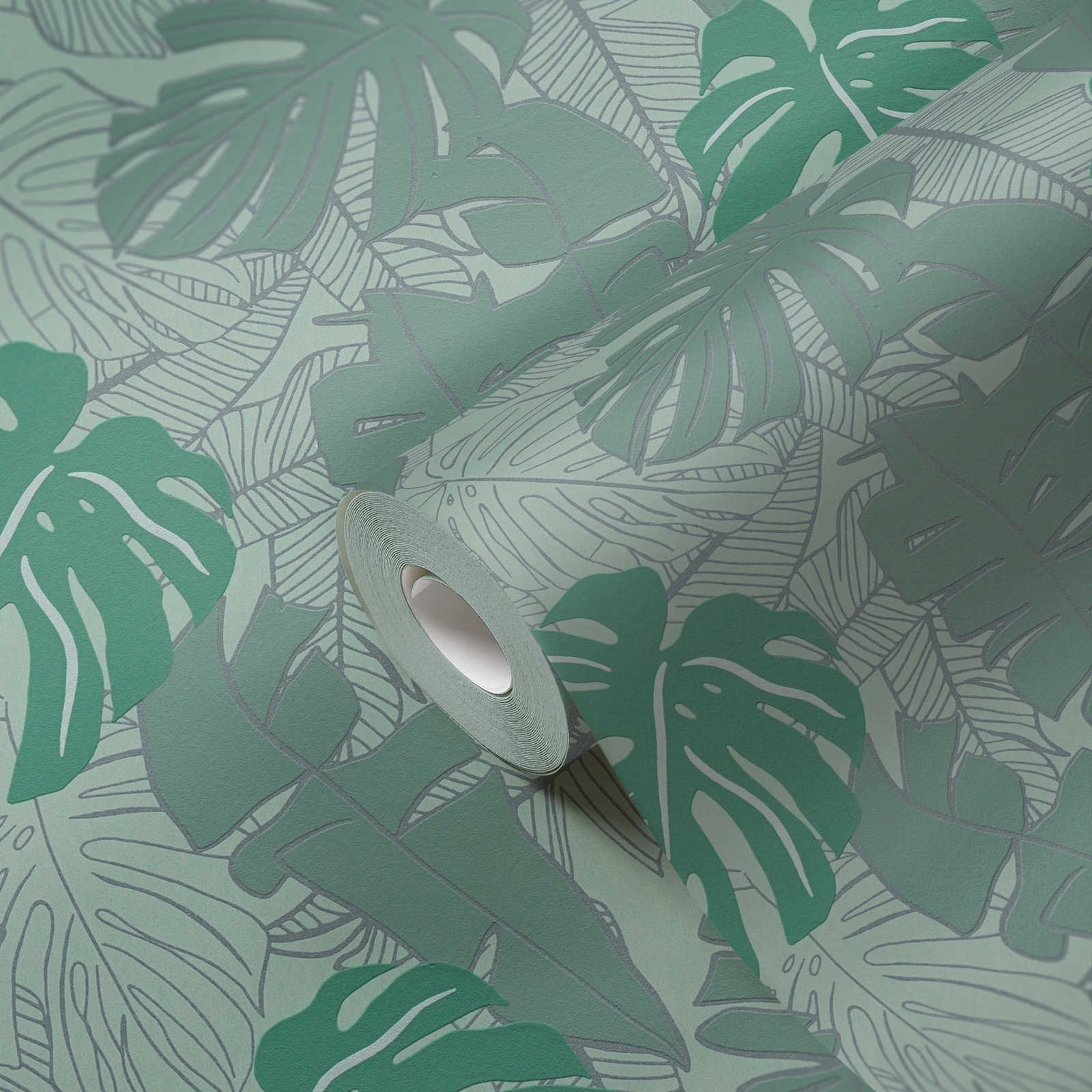             Dschungeltapete mit glänzendem Muster – Grün, Metallic
        
