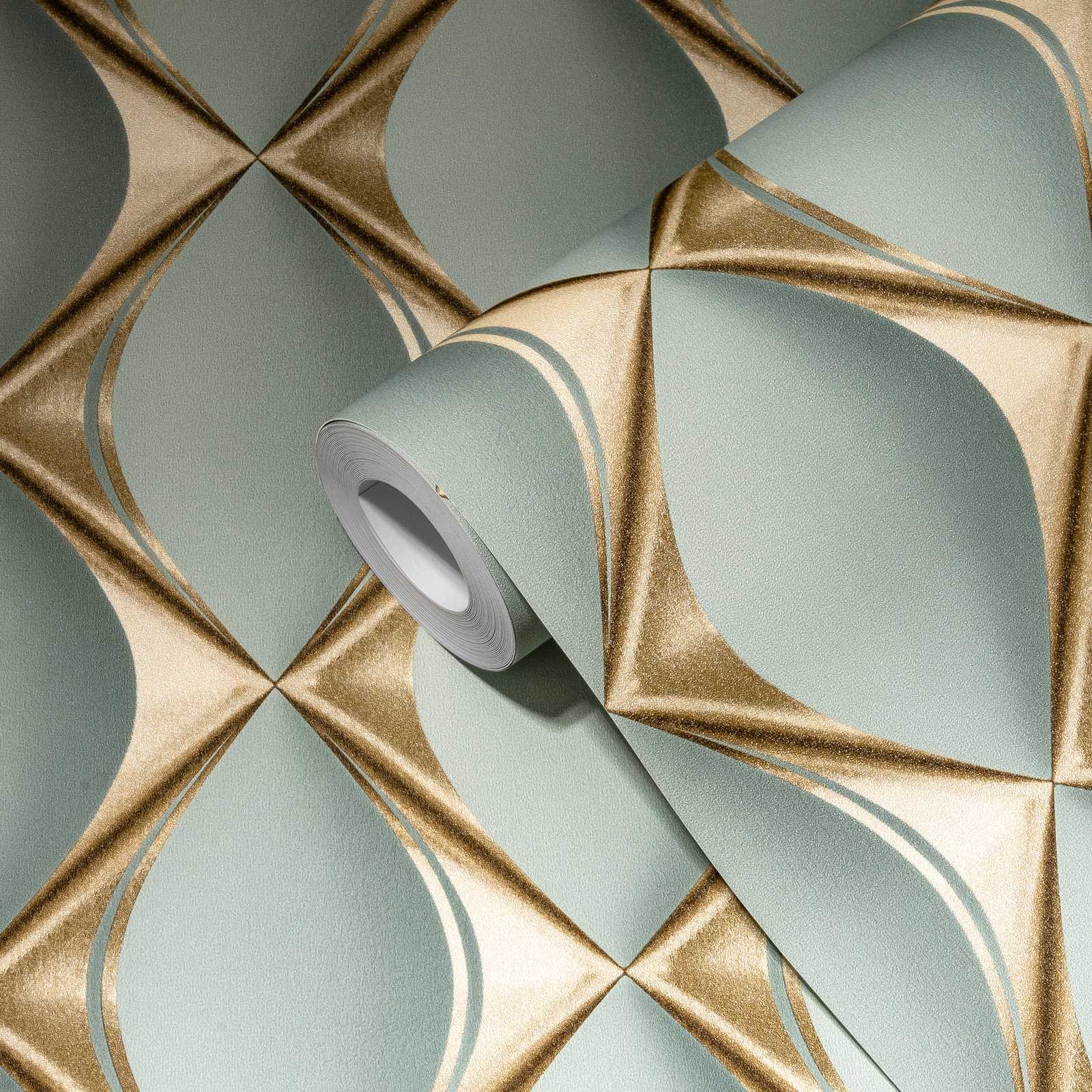             Tapete 3D Design mit Metallic Facetten Muster – Grün, Metallic
        