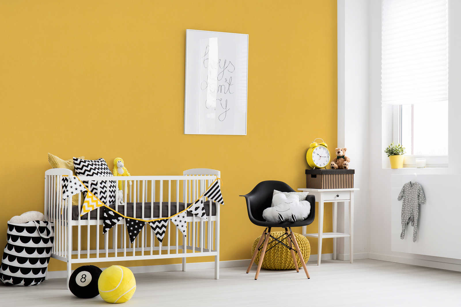             Senfgelbe Tapete Kinderzimmer einfarbig – Gelb
        