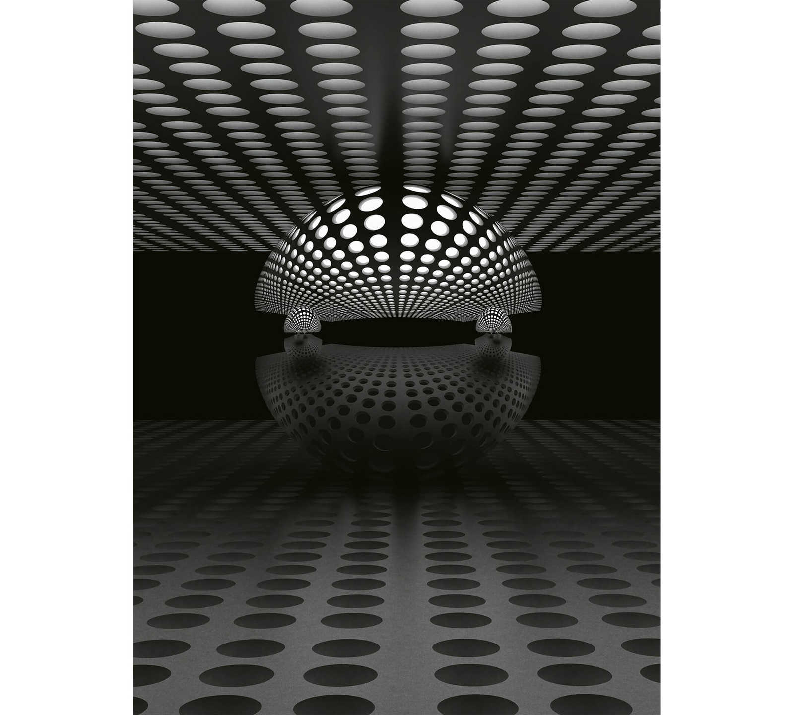 Fototapete abstrakt 3D Kugel – Schwarz, Grau, Weiß
