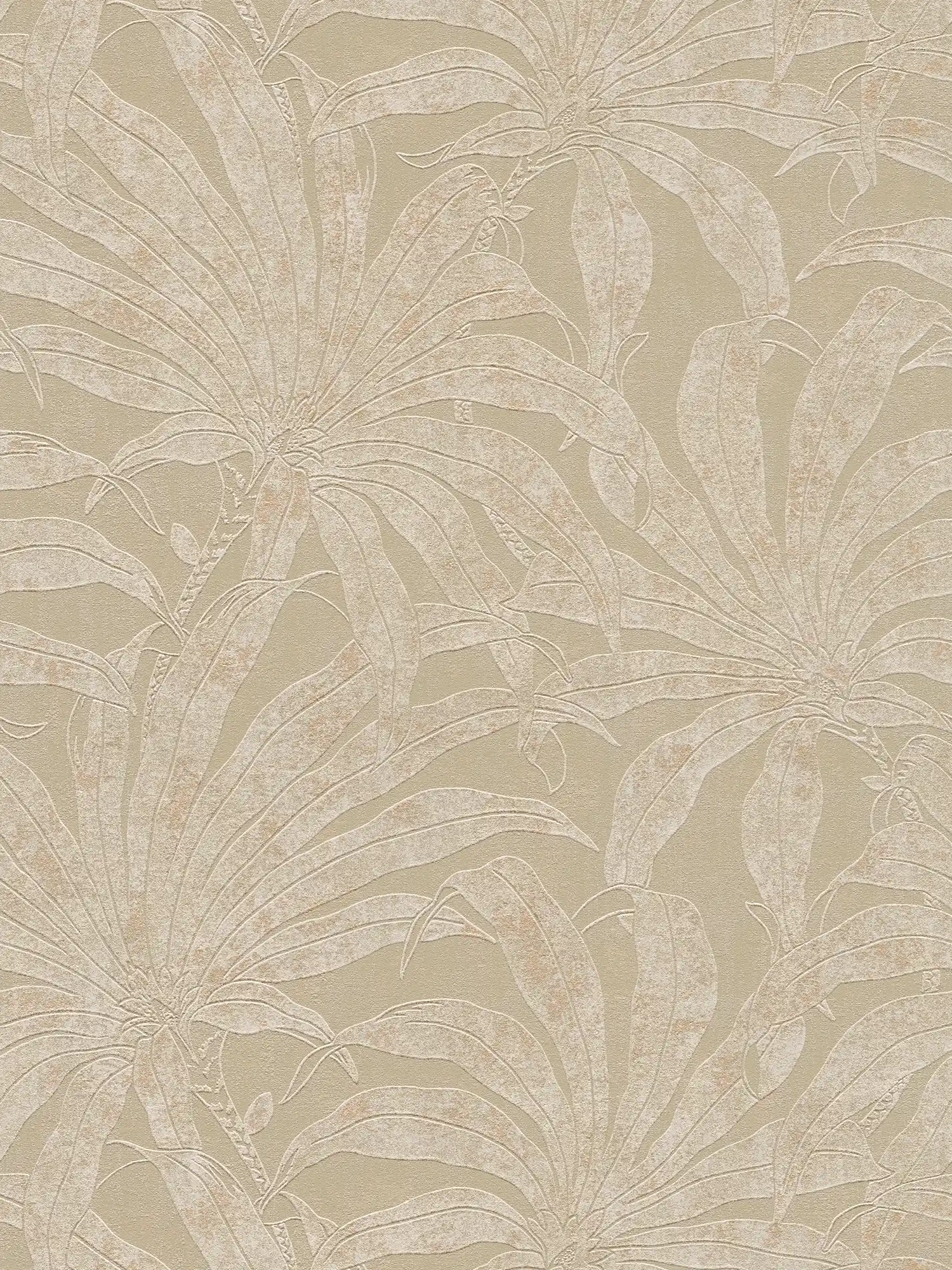 Mustertapete mit botanischen Dschungelblättern – Grau , Weiß, Gold
