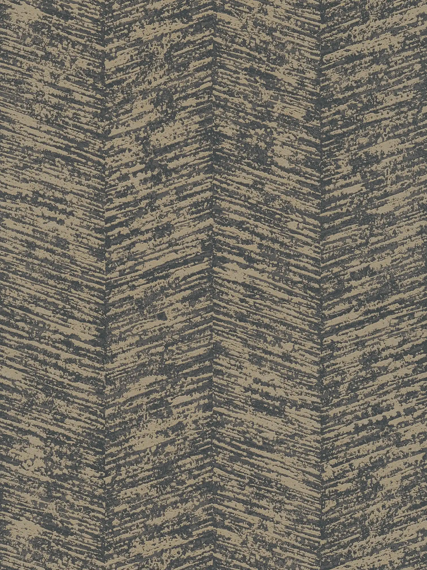 Ethno Tapete mit meliertem Streifenmuster – Grau, Metallic, Schwarz
