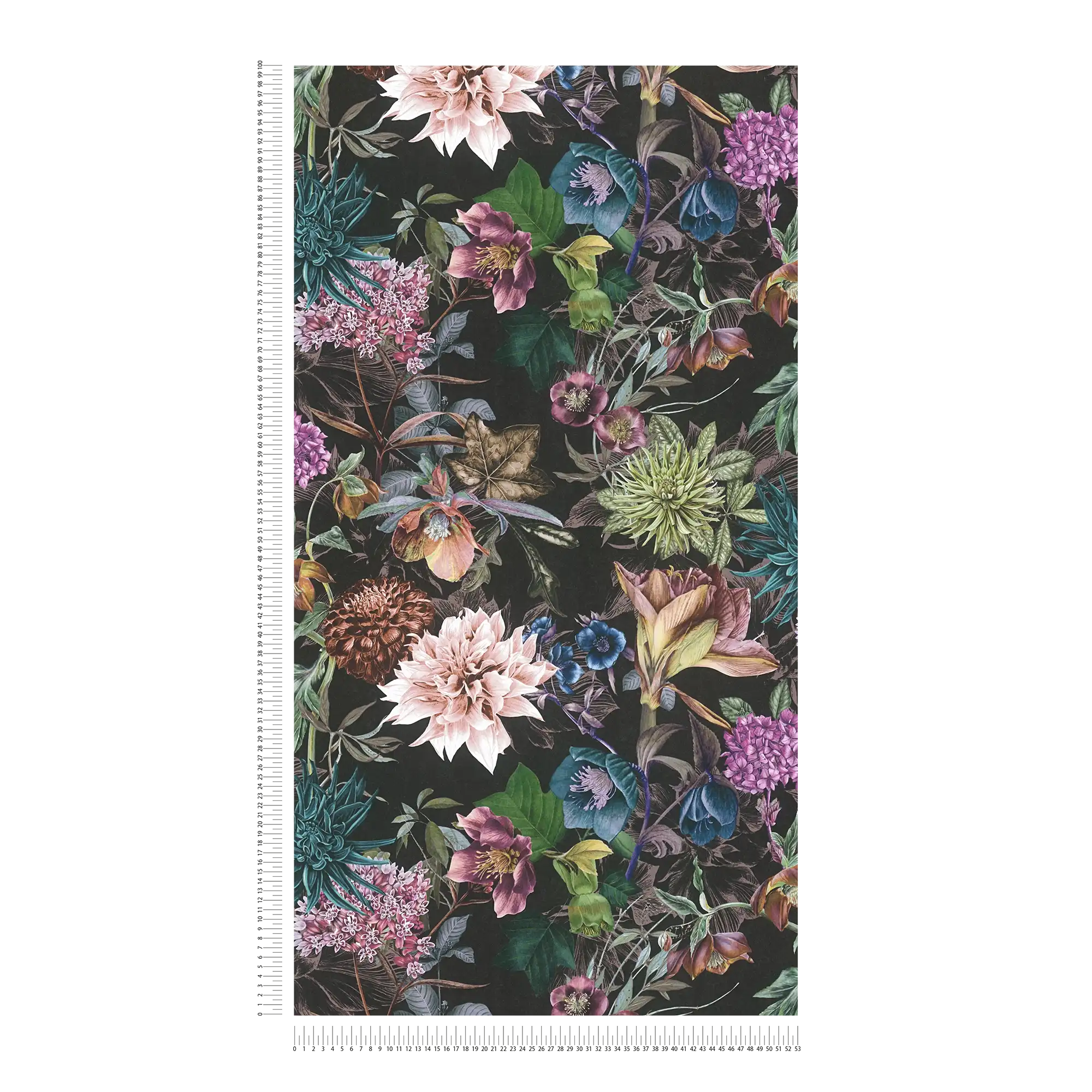             Blumentapete mit schwarzem Hintergrund – Bunt, Schwarz
        