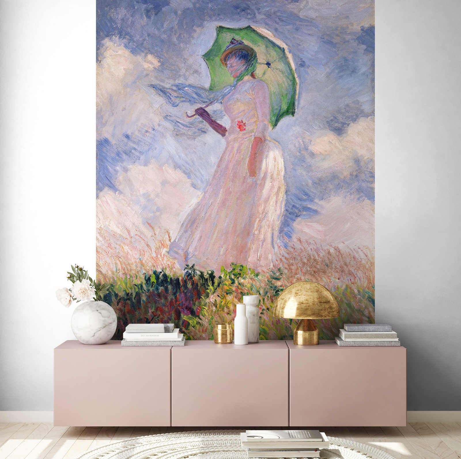             Fototapete "Frau mit Sonnenschirm nach links gewandt" von Claude Monet
        