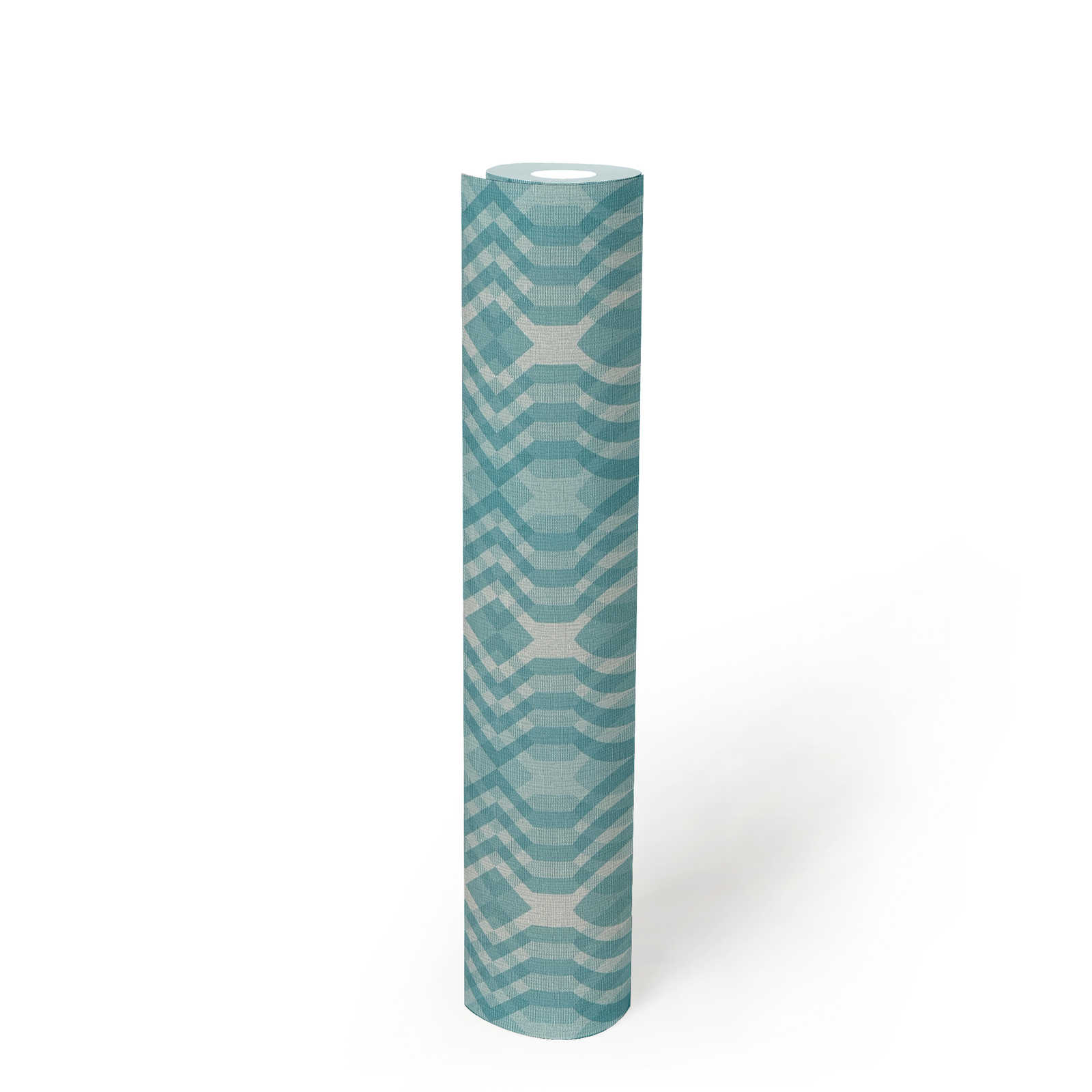             Retro Tapete mit geometrischem Muster – Blau, Creme, Weiß
        