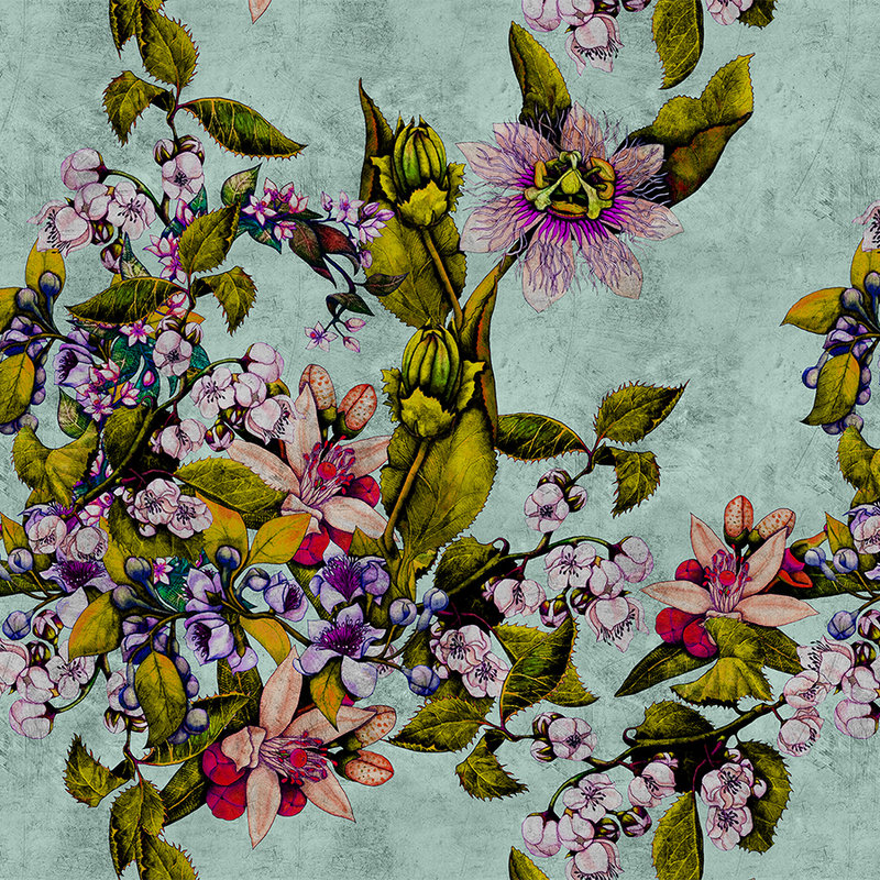 Tropical Passion 2 - Fototapete in kratzer Struktur mit Blüten und Knospen – Grün | Perlmutt Glattvlies

