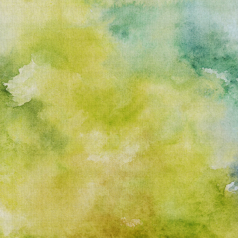 Watercolours 3 - Grünes Wasserfarben Motiv als Fototapete in naturleinen Struktur – Gelb, Grün | Mattes Glattvlies
