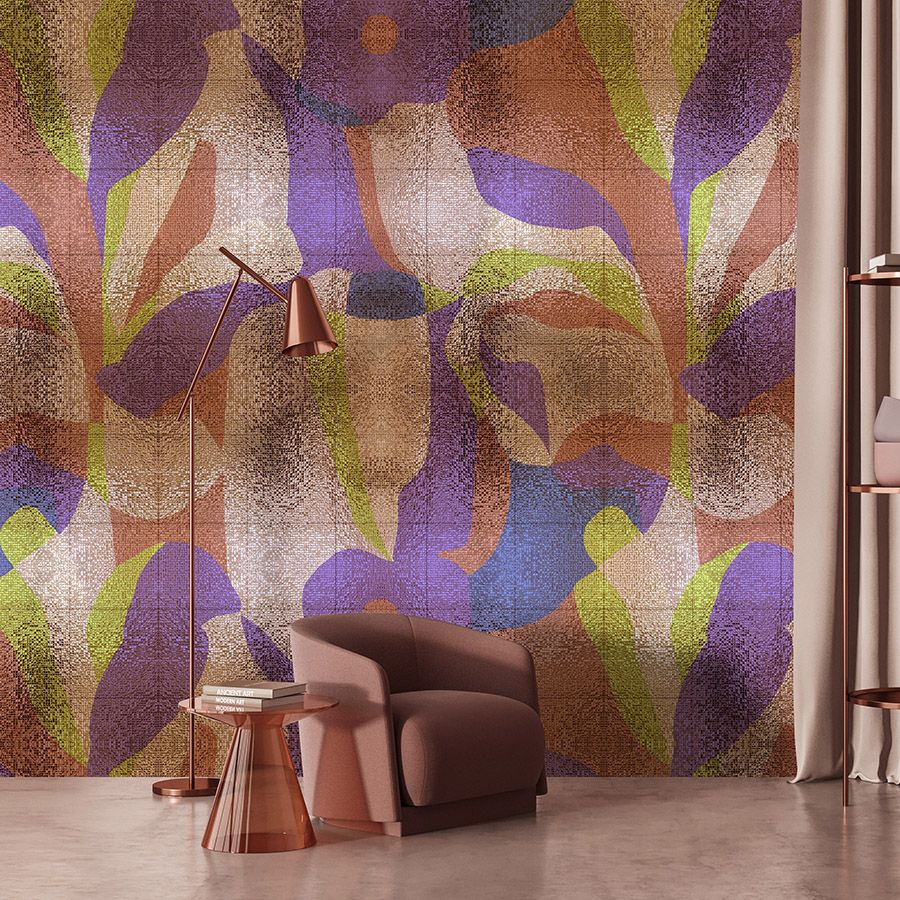 Fototapete »brillanaza« - Grafisches buntes Blätterdesign mit Mosaikstruktur – Glattes, leicht perlmutt-schimmerndes Vlies
