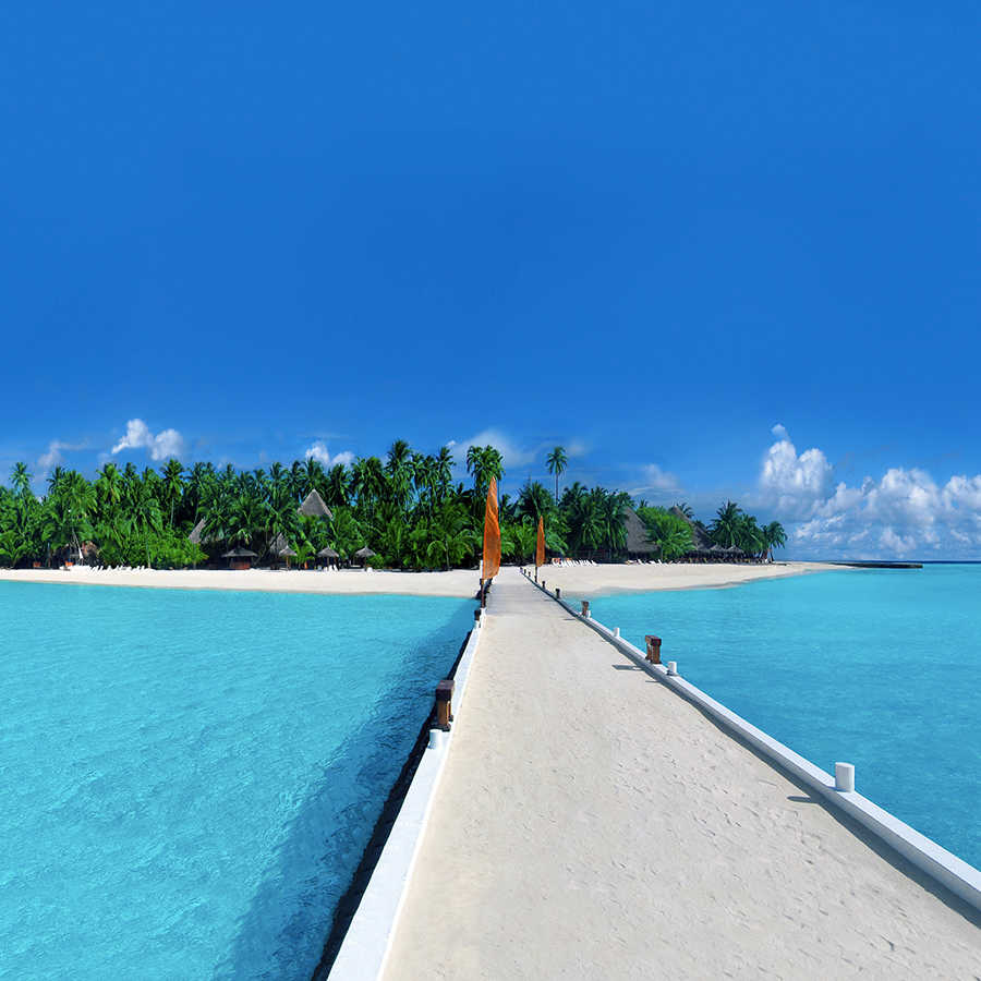 Insel Fototapete Brücke zu Insel mit Palmen auf Premium Glattvlies
