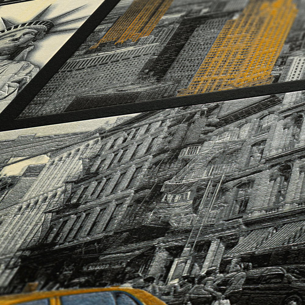             Tapete New York Skyline mit Glanzeffekt – Schwarz, Gelb
        