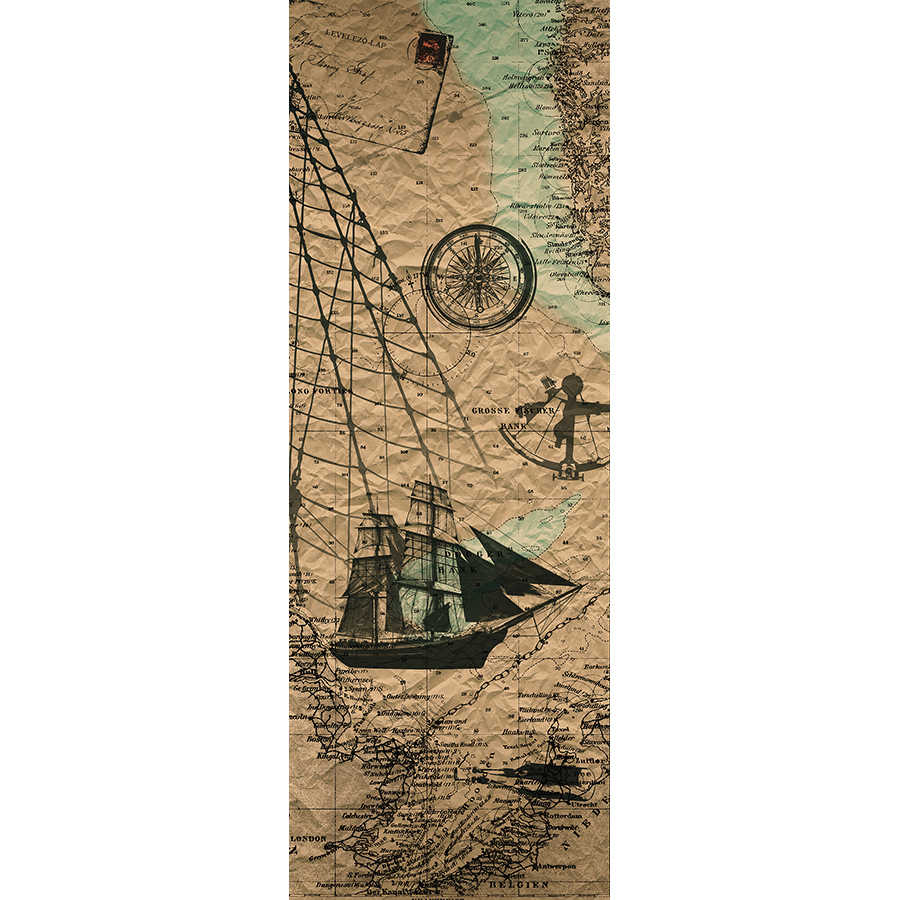 Moderne Fototapete Landkarte mit Segelschiff auf Premium Glattvlies
