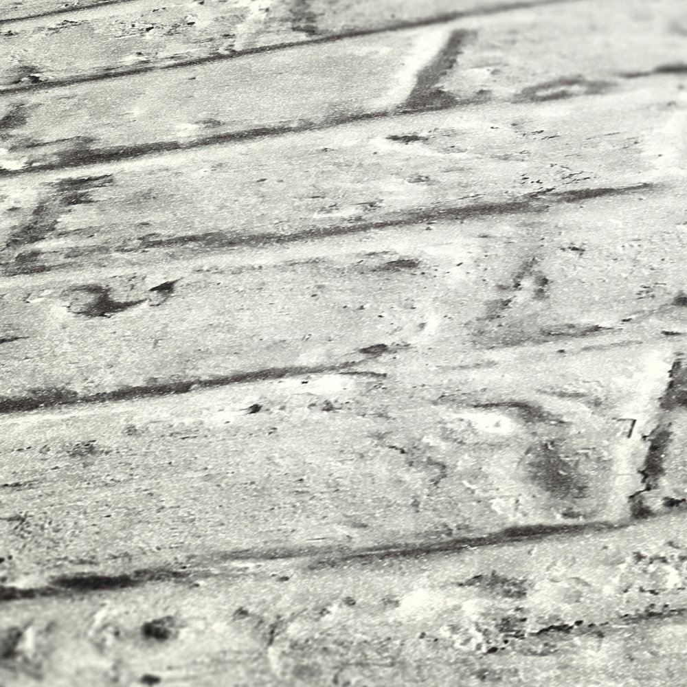             Steintapete in glatter Backsteinoptik – Grau, Weiß
        