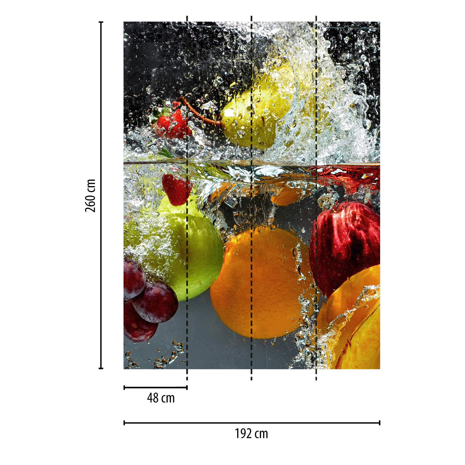             Fototapete Obst im Wasser, Hochformat – Bunt, Gelb, Rot
        