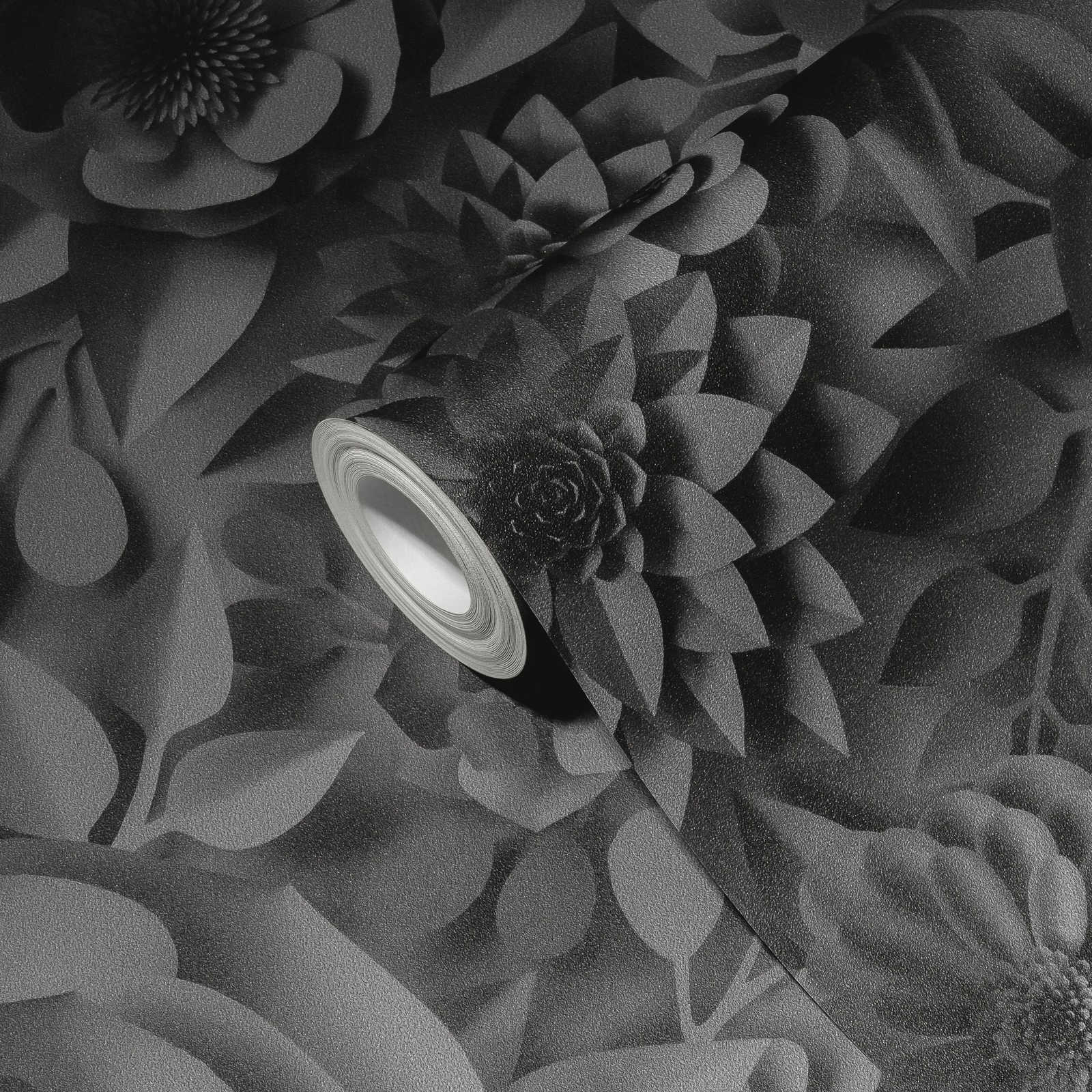             3D Tapete Blumen aus Papier – Grau, Schwarz
        