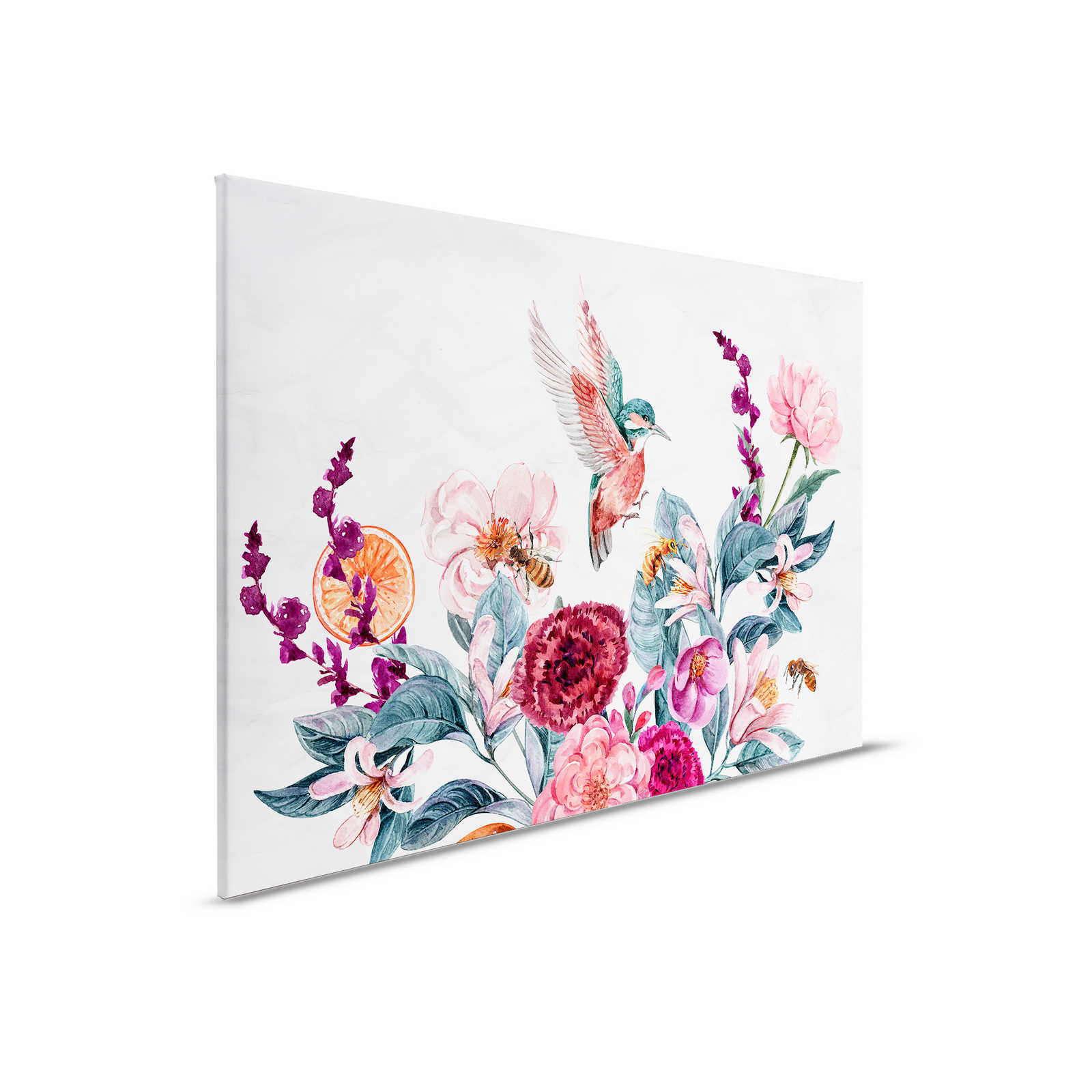             Leinwandbild Blumen & Vögel auf 3D Hintergrund – 0,90 m x 0,60 m
        