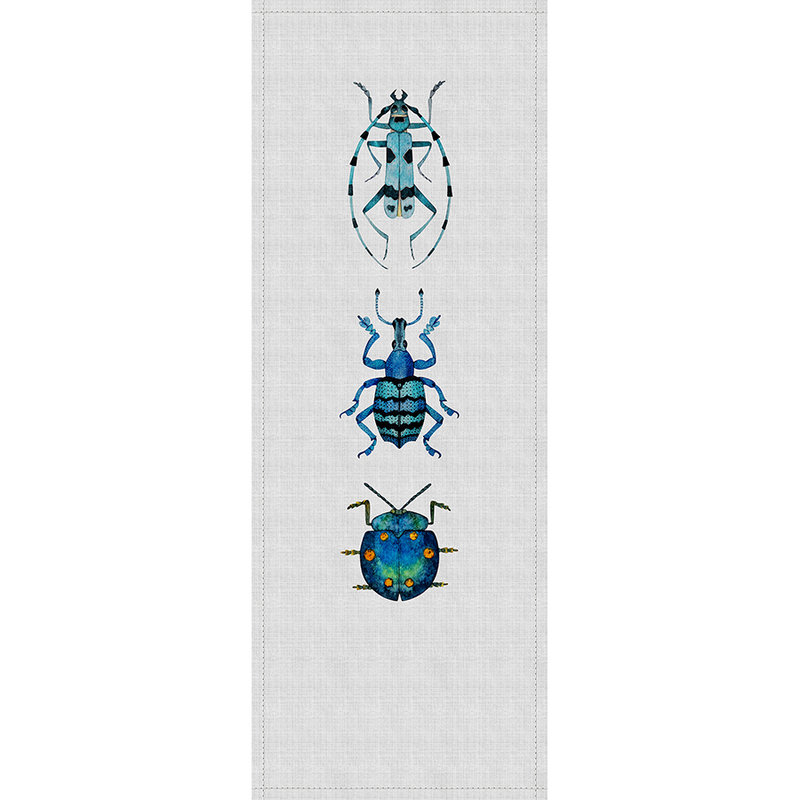         Buzz panels 5 - Digitaldruckpaneel mit bunten Käfern- Naturleinen Struktur – Blau, Grau | Premium Glattvlies
    