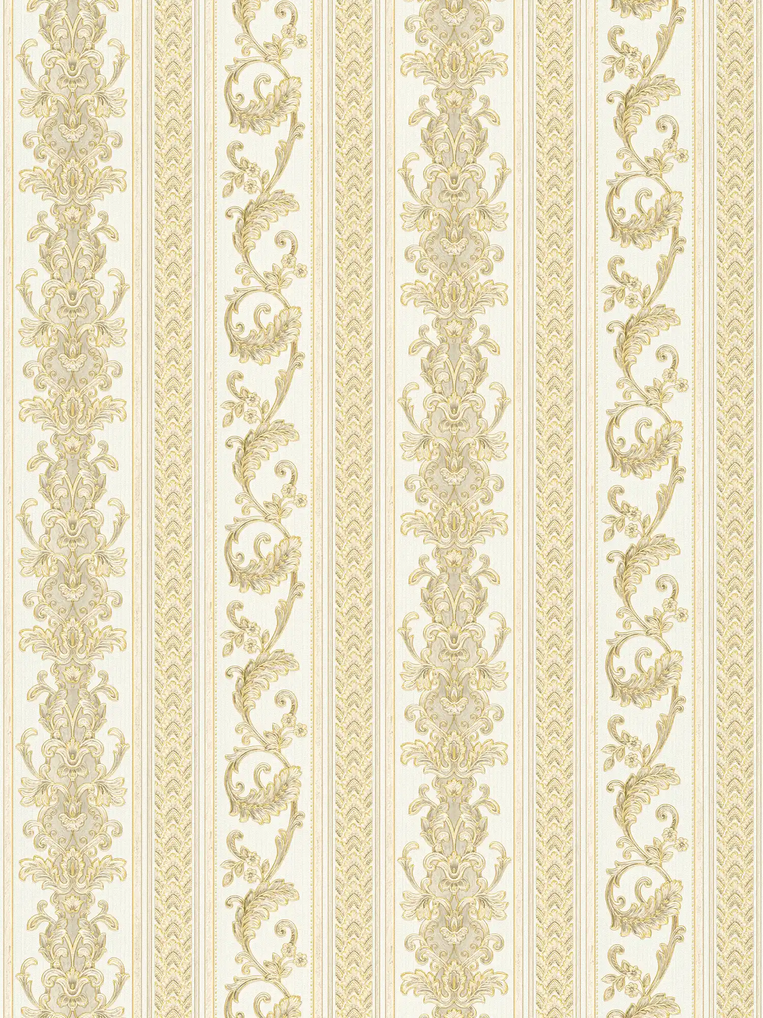         Barocke Streifentapete mit Ornamentmuster – Creme, Gold
    