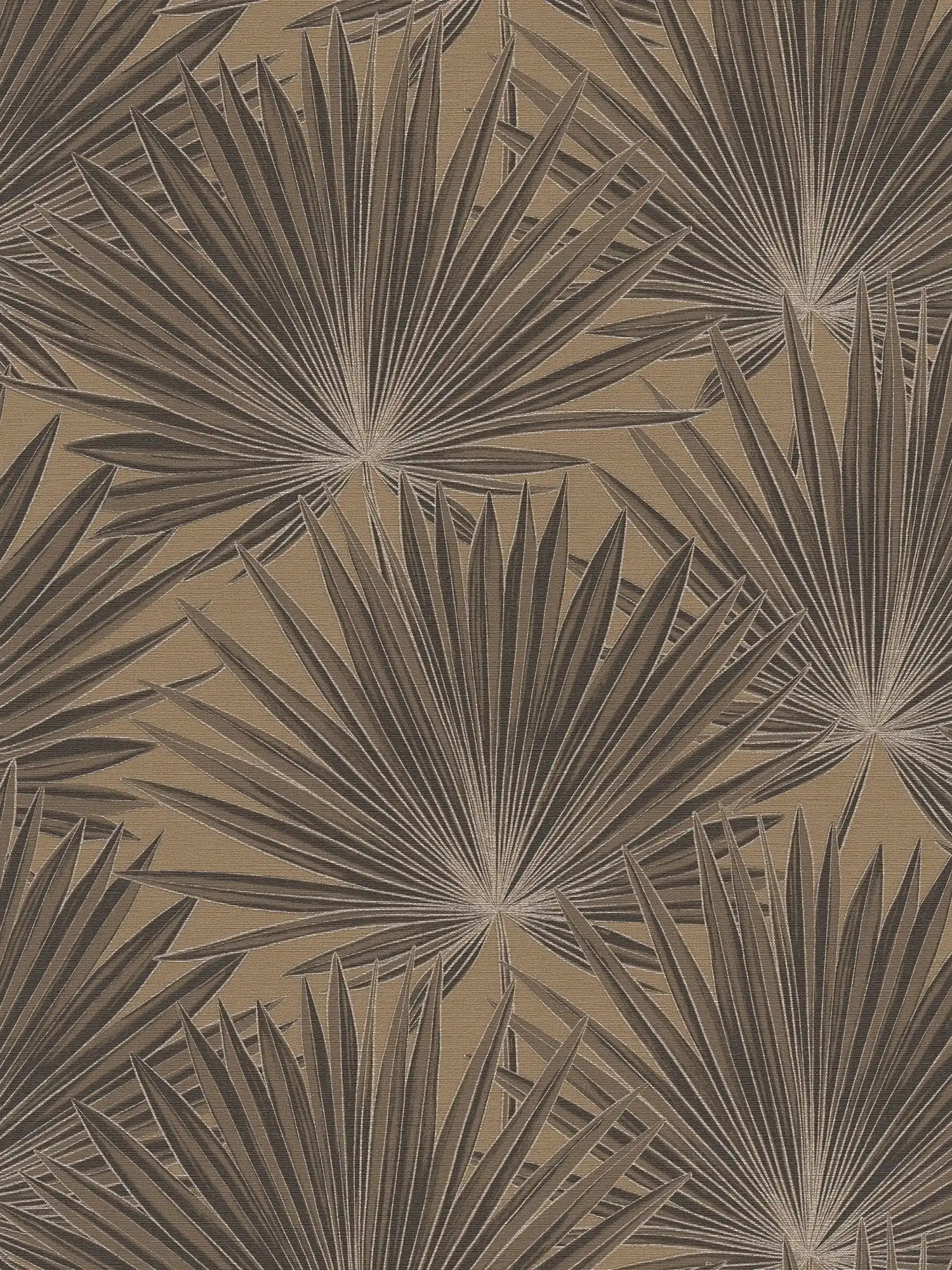 Vliestapete mit Palmblättern und Glanzeffekt – Braun, Schwarz
