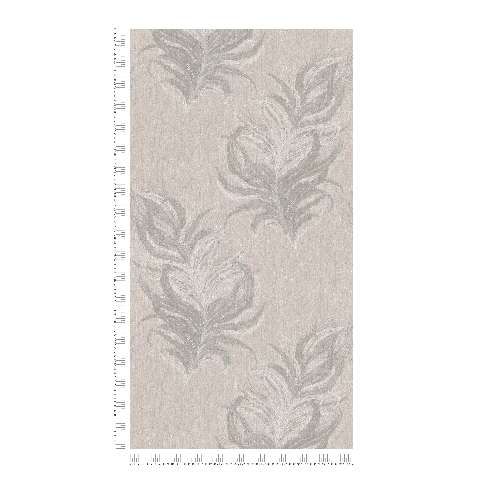             Vliestapete mit Federn Design & Struktur Glanzeffekt – Grau, Weiß
        